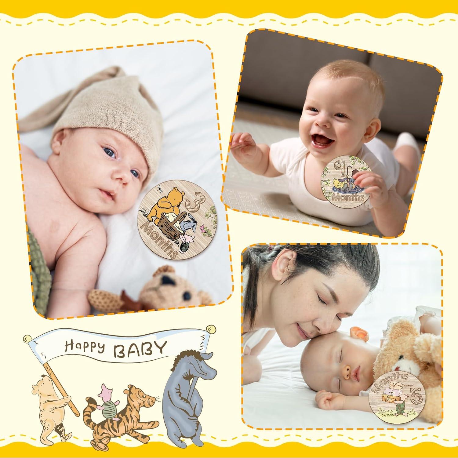 10 Tarjetas de Hitos de Bebé Winnie Pooh de Madera