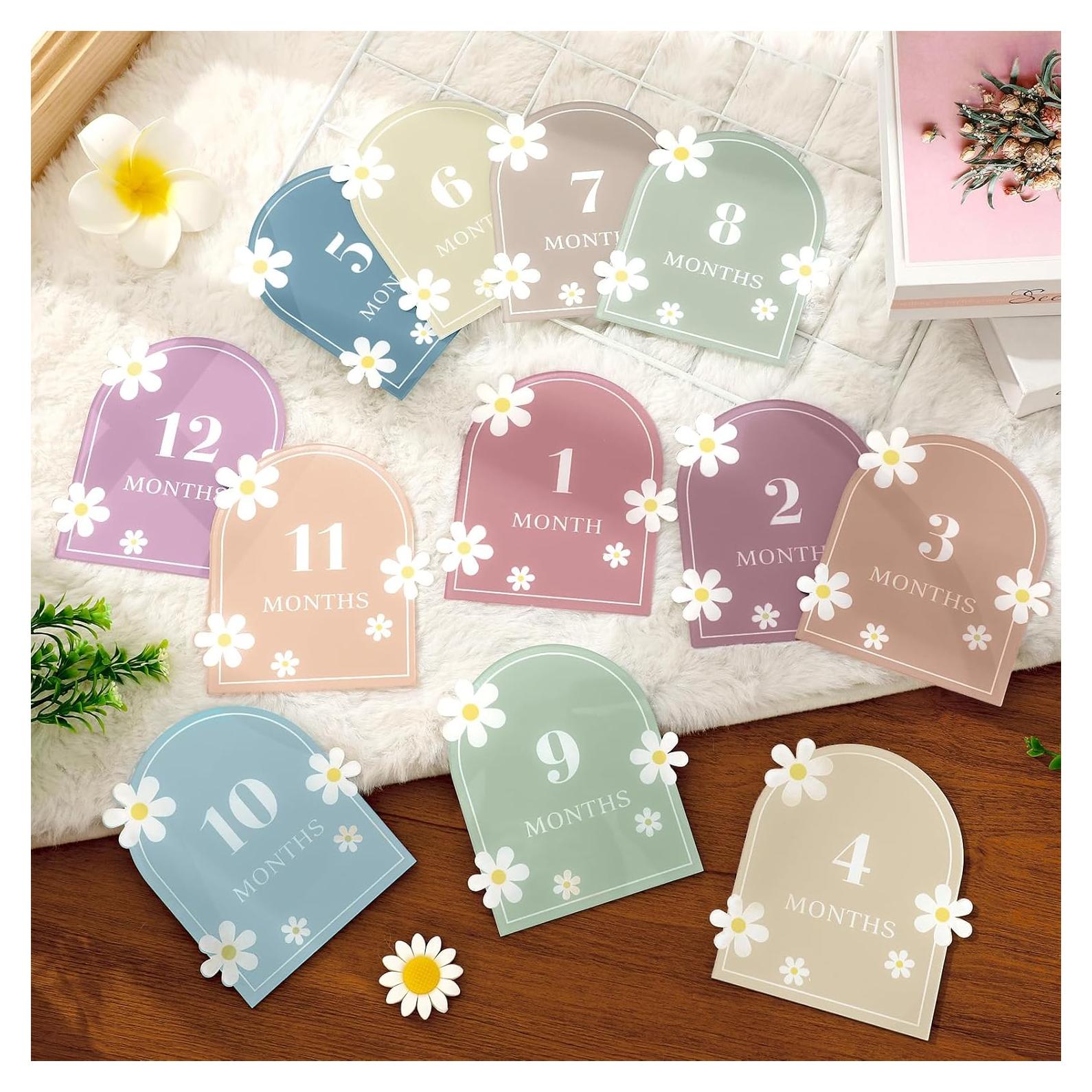 12 Tarjetas de Hitos Acrílicas para Bebés 3D - Baby Shower