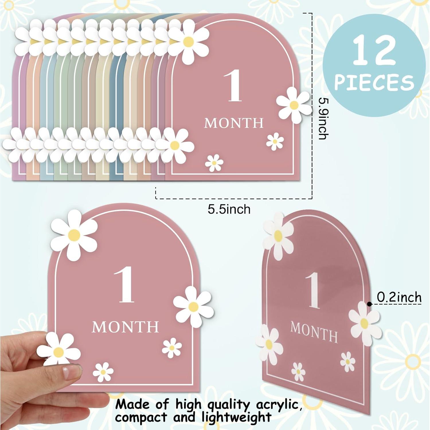 12 Tarjetas de Hitos Acrílicas para Bebés 3D - Baby Shower