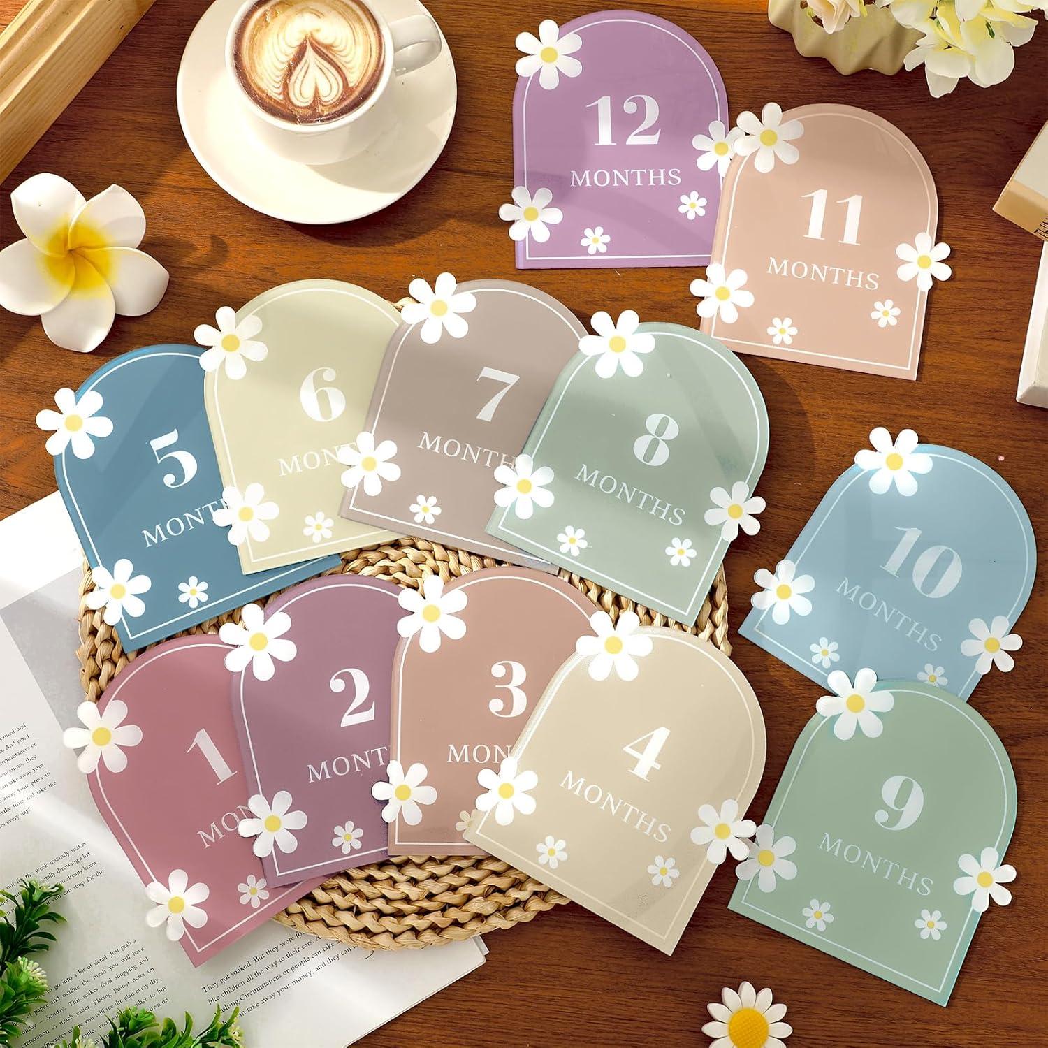 12 Tarjetas de Hitos Acrílicas para Bebés 3D - Baby Shower