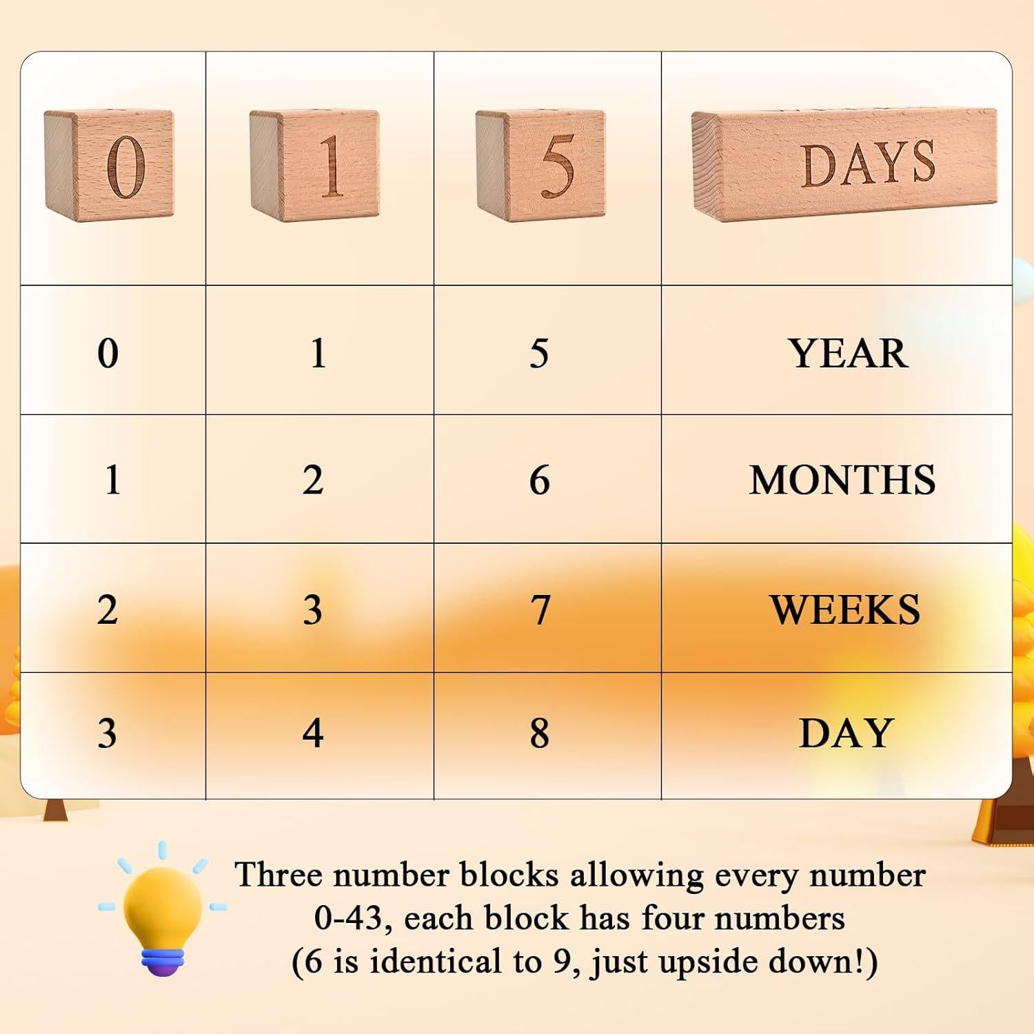 Bloques de Hitos Mensuales de Madera para Bebés - 0-3 Años