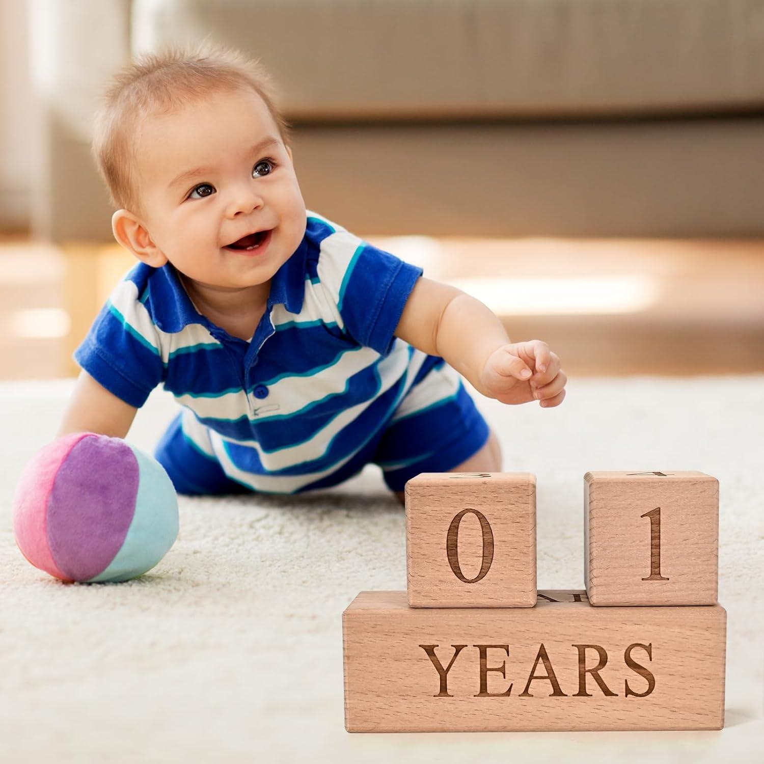 Bloques de Hitos Mensuales de Madera para Bebés - 0-3 Años