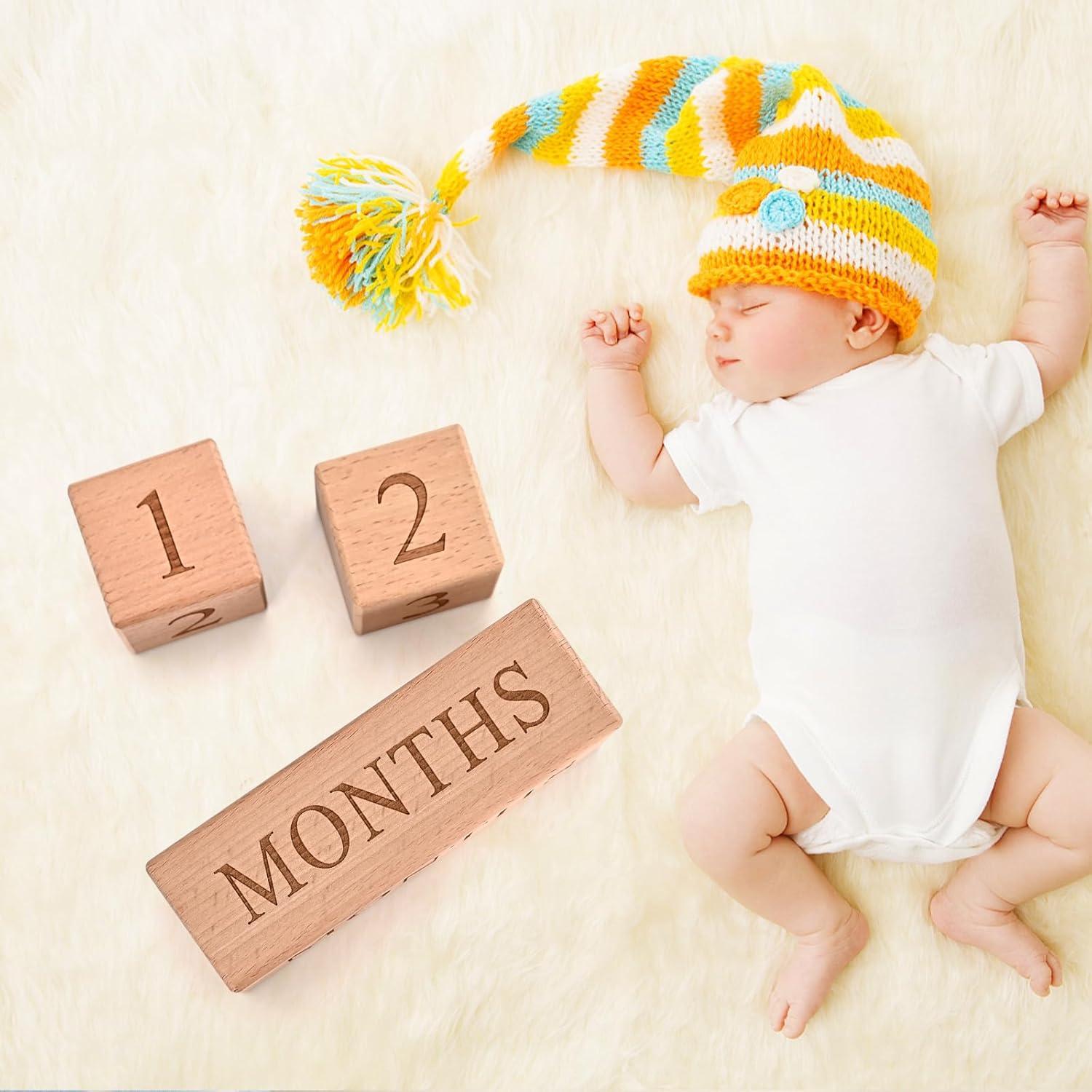 Bloques de Hitos Mensuales de Madera para Bebés - 0-3 Años