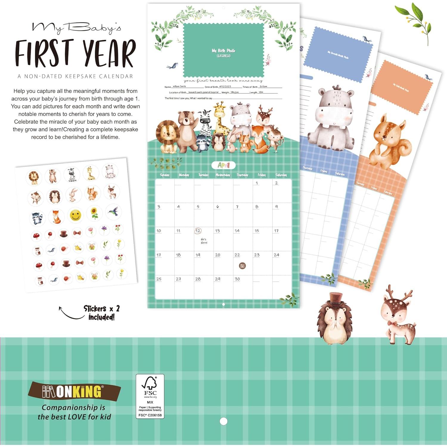 Calendario del Primer Año del Bebé Monking con Stickers