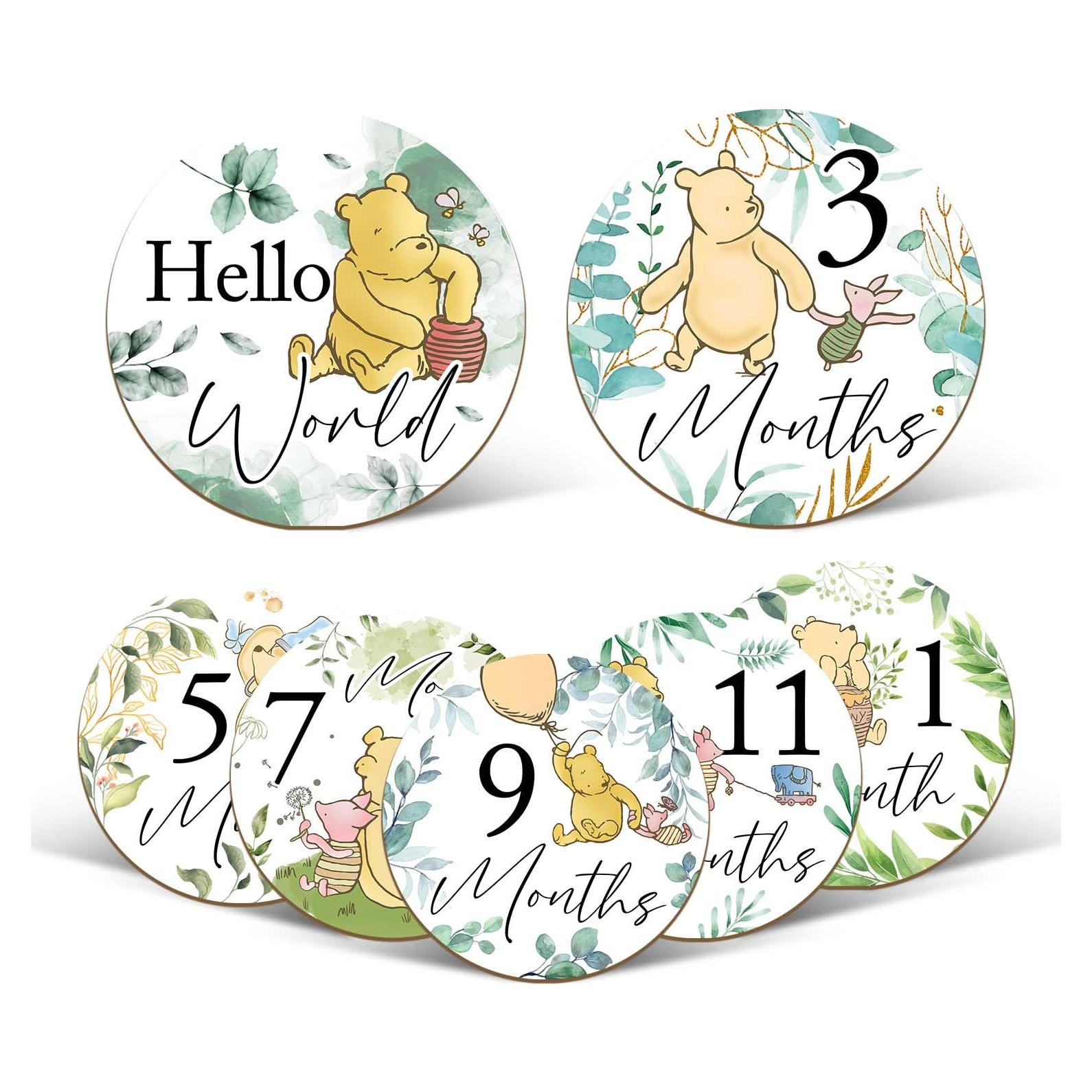 7 Discos de Hitos de Bebé Winnie - Madera Doble Cara