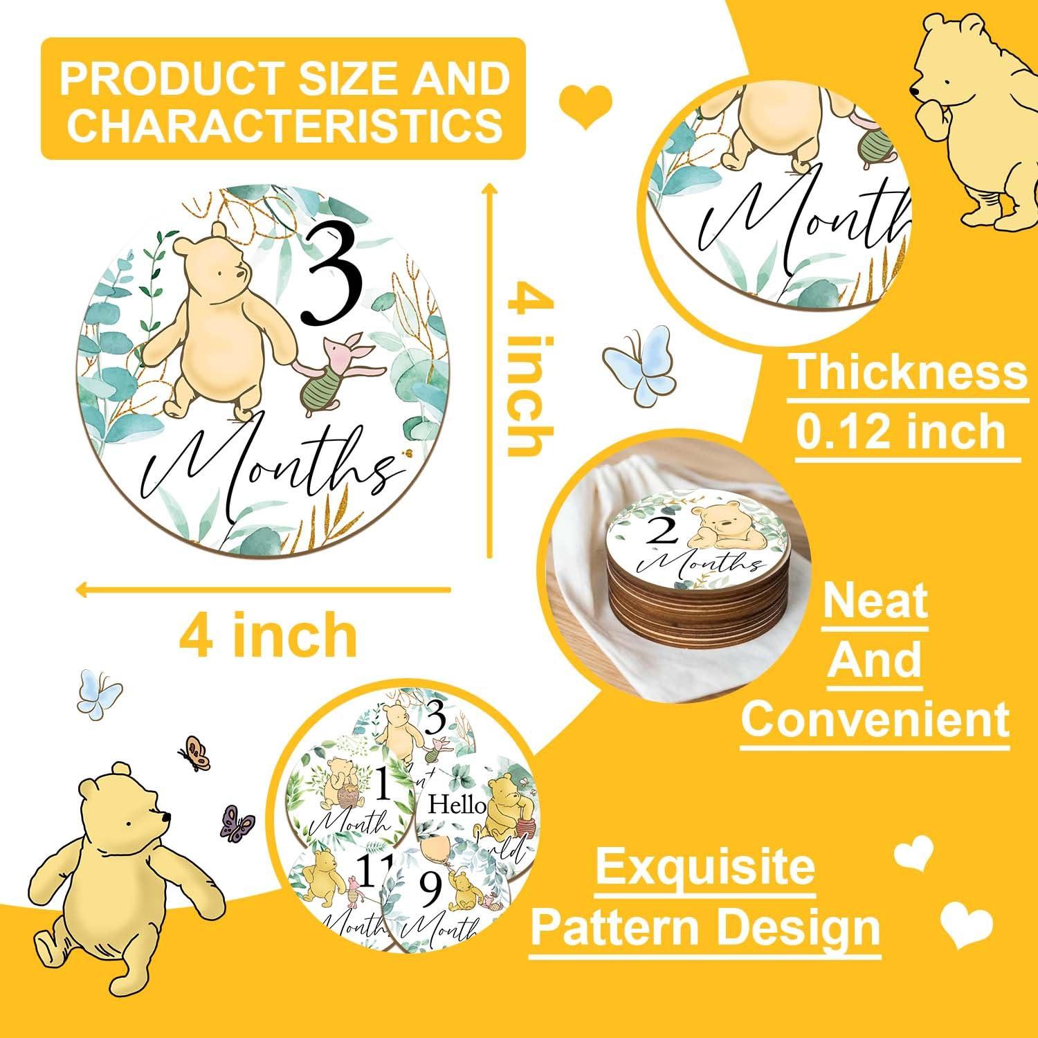 7 Discos de Hitos de Bebé Winnie - Madera Doble Cara