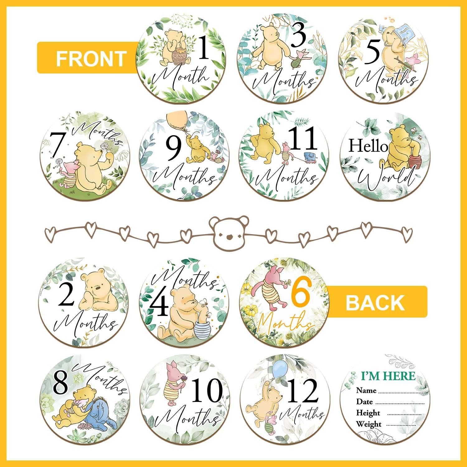 7 Discos de Hitos de Bebé Winnie - Madera Doble Cara