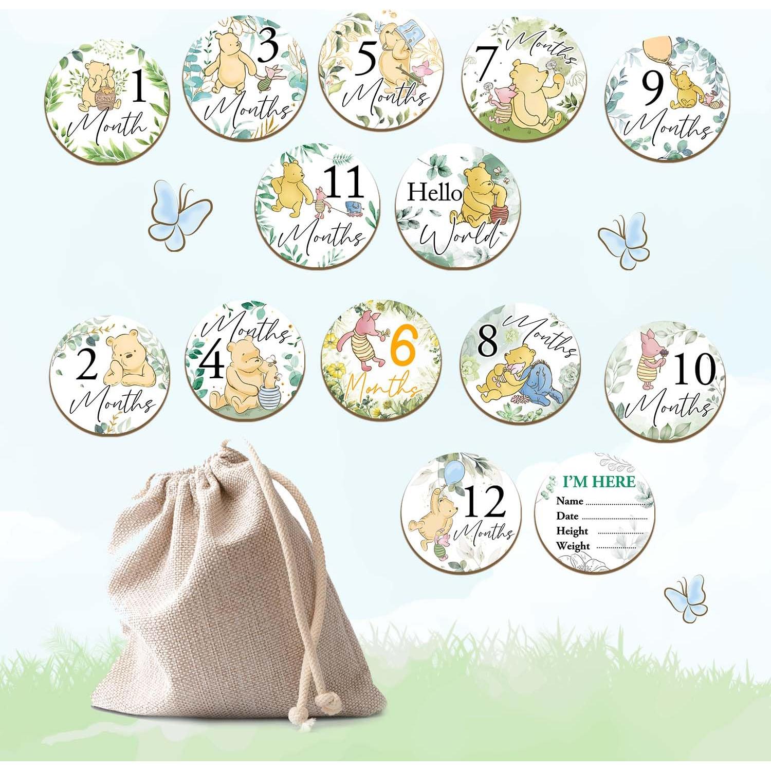 7 Discos de Hitos de Bebé Winnie - Madera Doble Cara