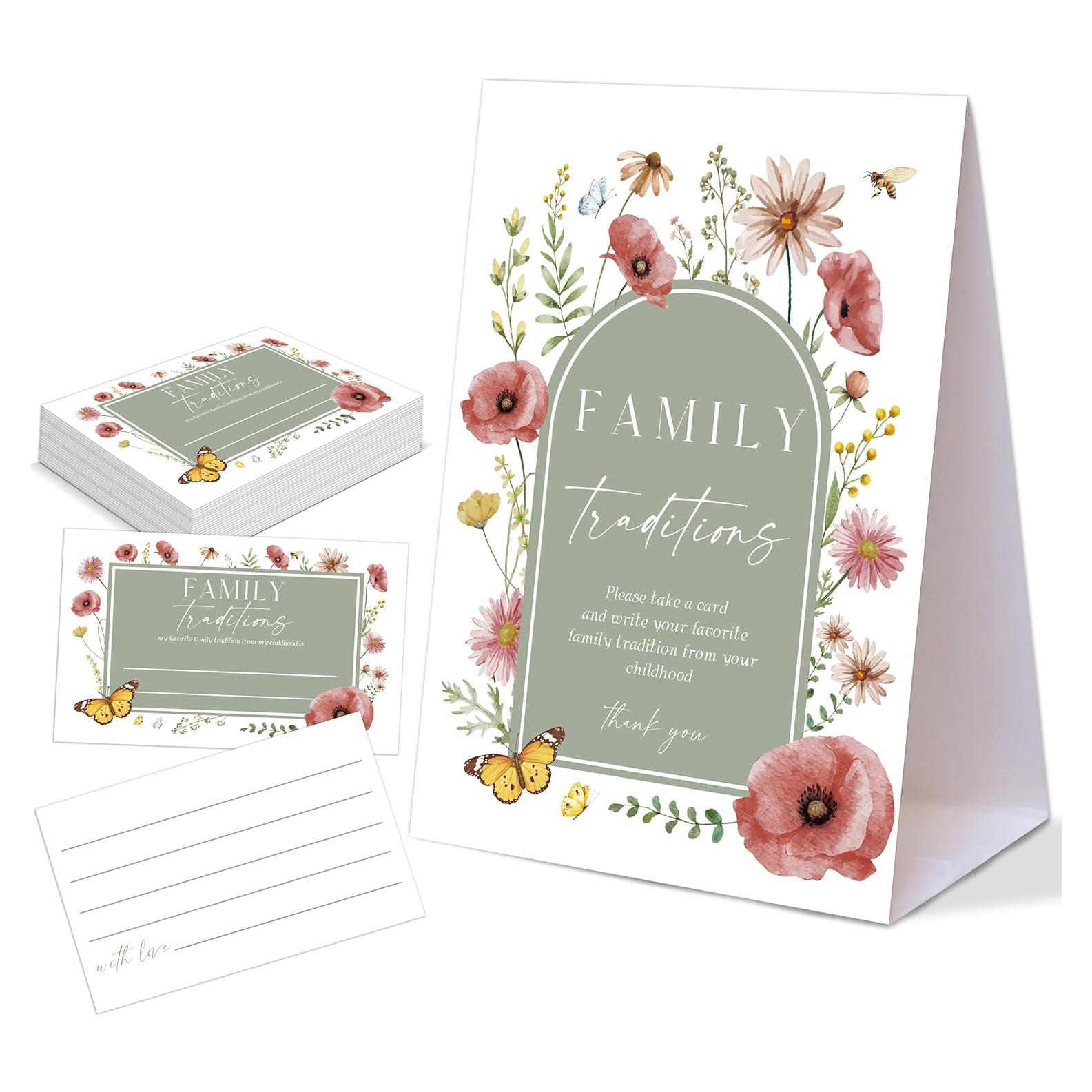 Juegos de Baby Shower Floral Boho Woukaup - 1 Cartel y 50 Tarjetas