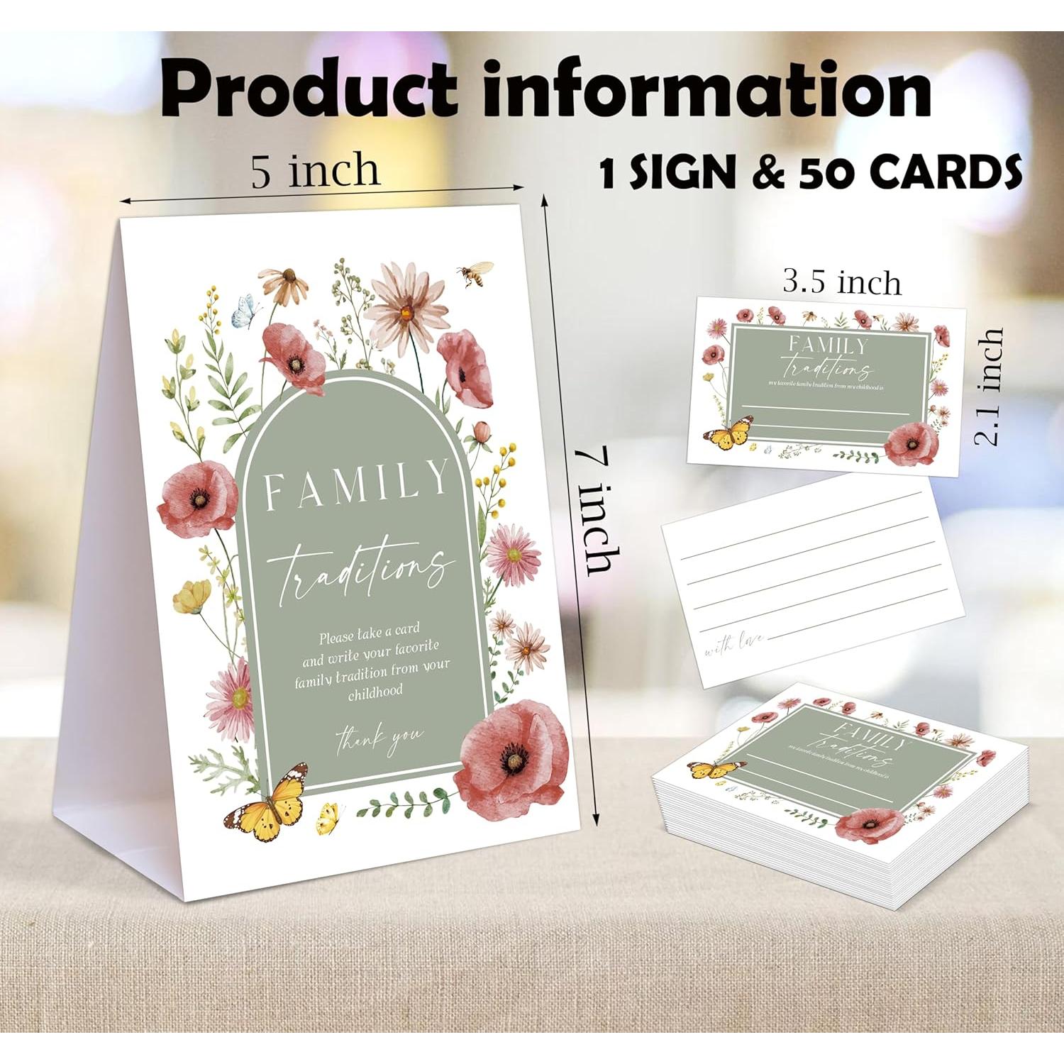 Juegos de Baby Shower Floral Boho Woukaup - 1 Cartel y 50 Tarjetas