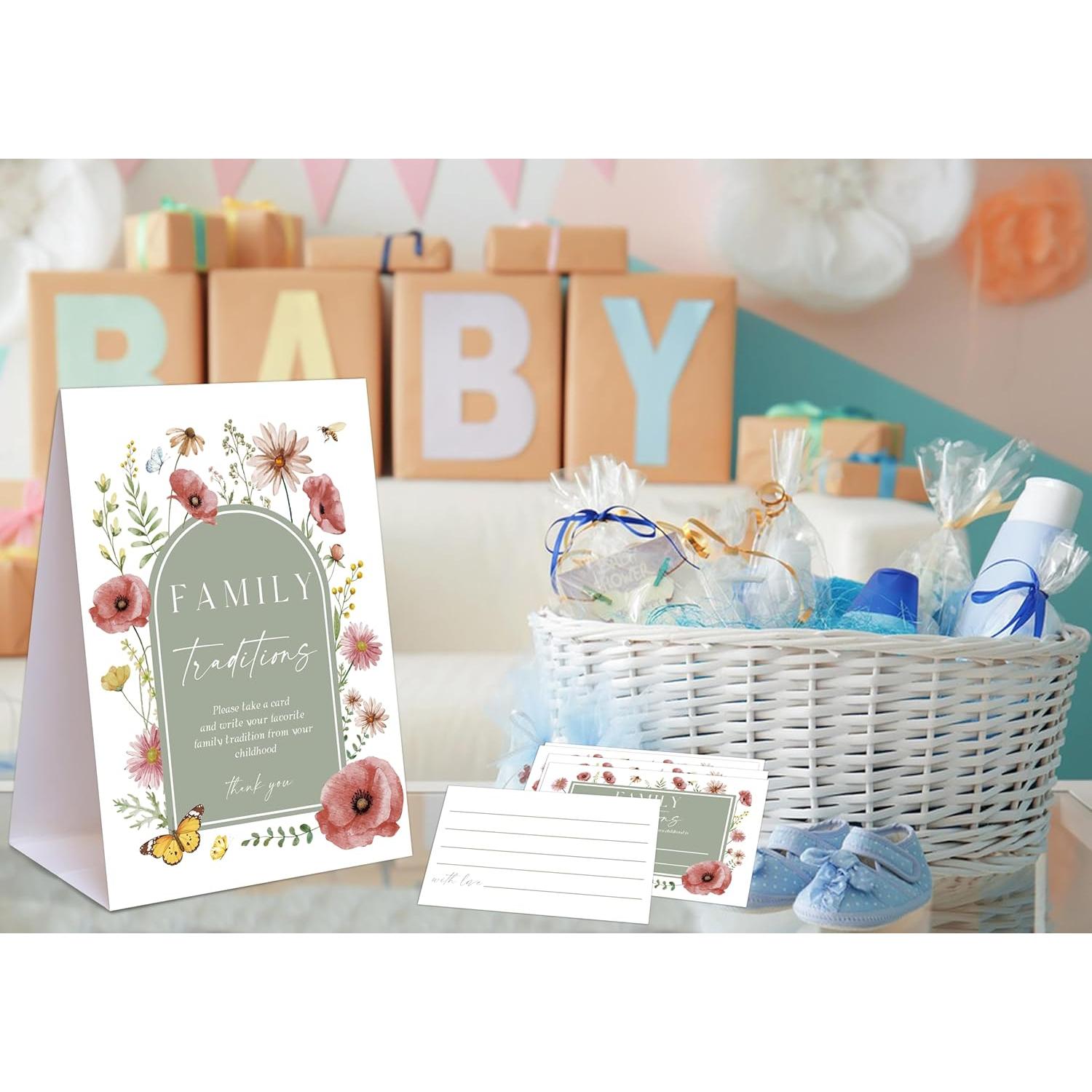 Juegos de Baby Shower Floral Boho Woukaup - 1 Cartel y 50 Tarjetas