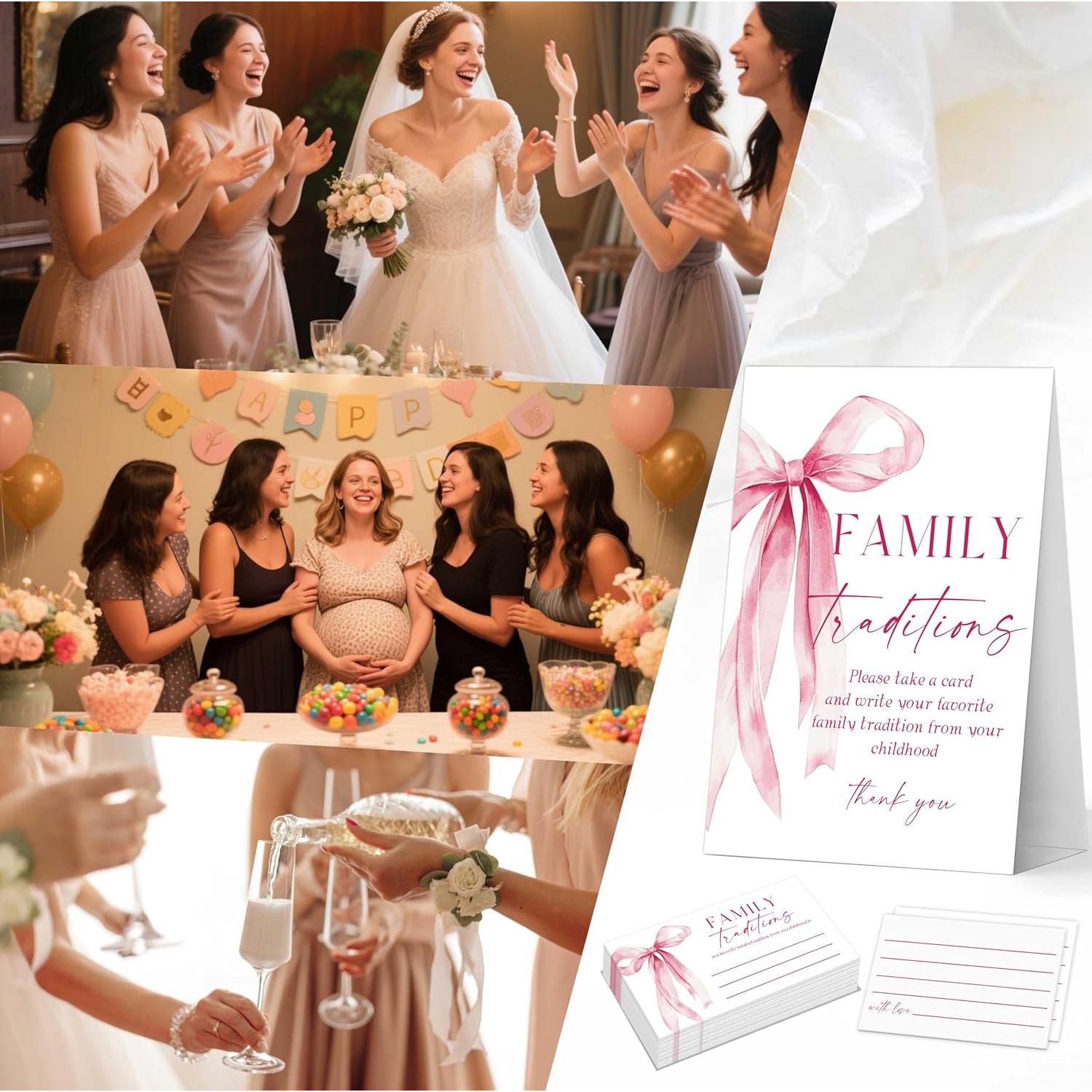 Tarjetas de Juegos de Baby Shower Aprlsw - Lazo Rosa - 50 Piezas