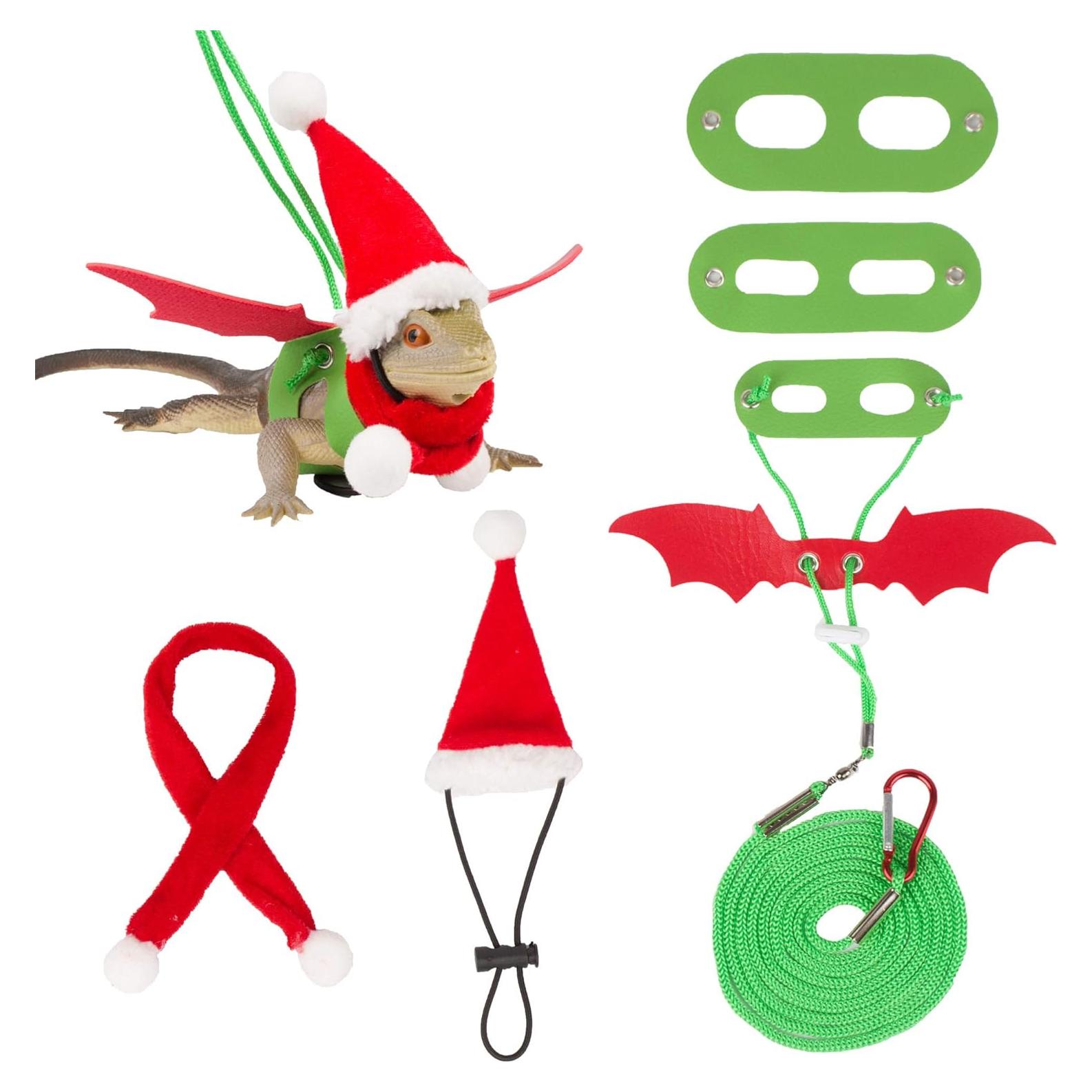 Conjunto Navidad Dragón Barbudo ADOGGYGO: Sombrero, Bufanda y Correa