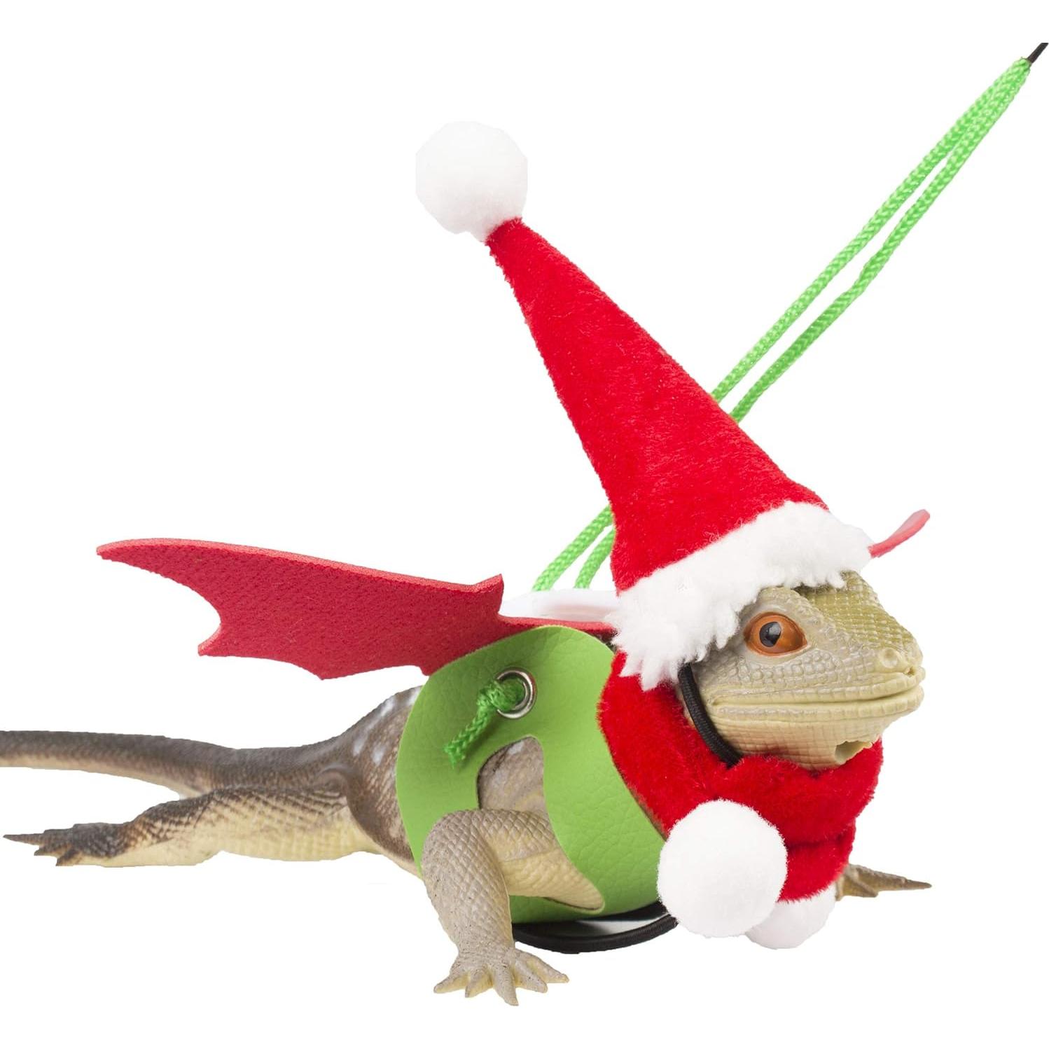 Conjunto Navidad Dragón Barbudo ADOGGYGO: Sombrero, Bufanda y Correa