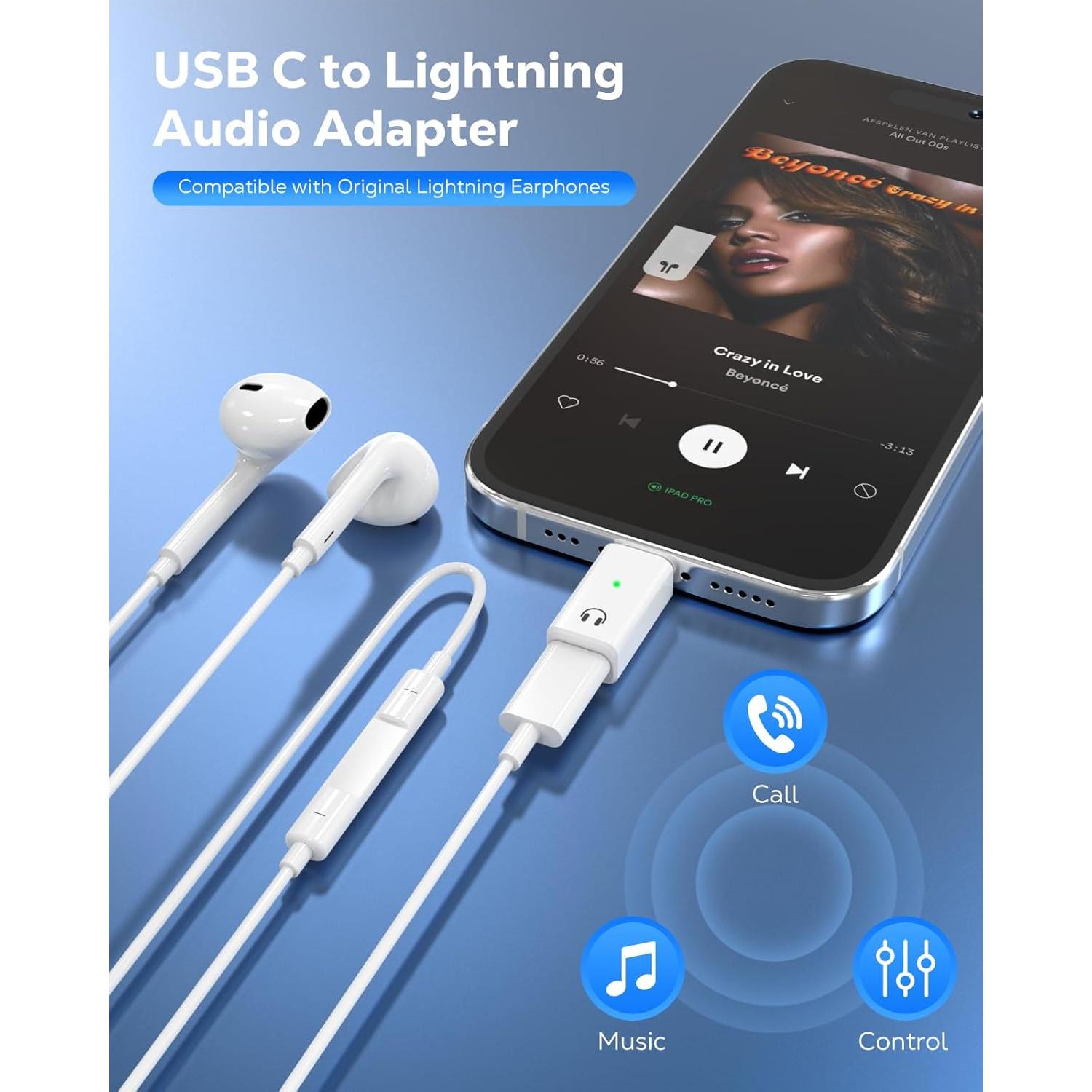 Adaptador de audio MoKo USB C a Lightning para iPhone 16/15