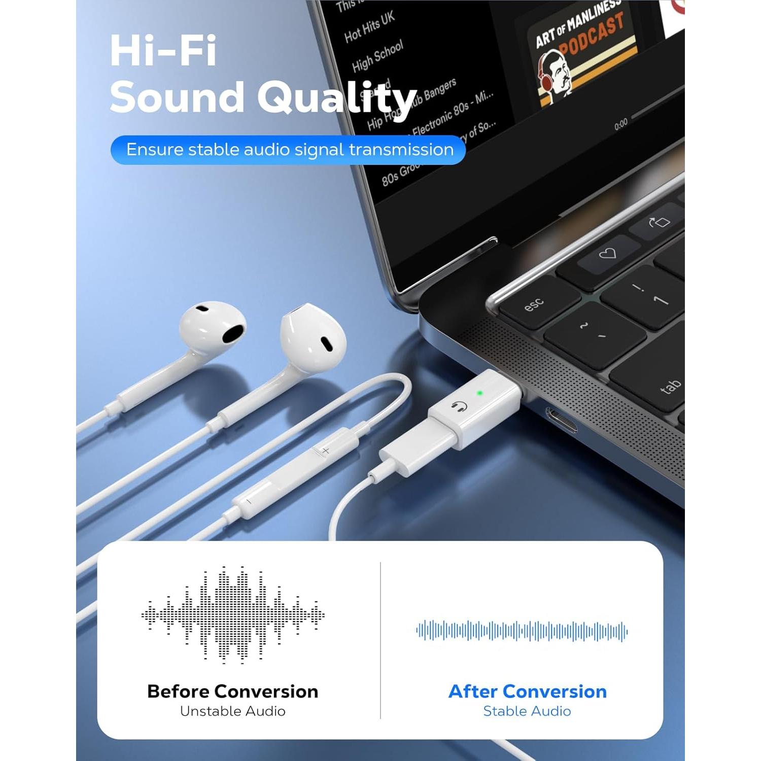 Adaptador de audio MoKo USB C a Lightning para iPhone 16/15