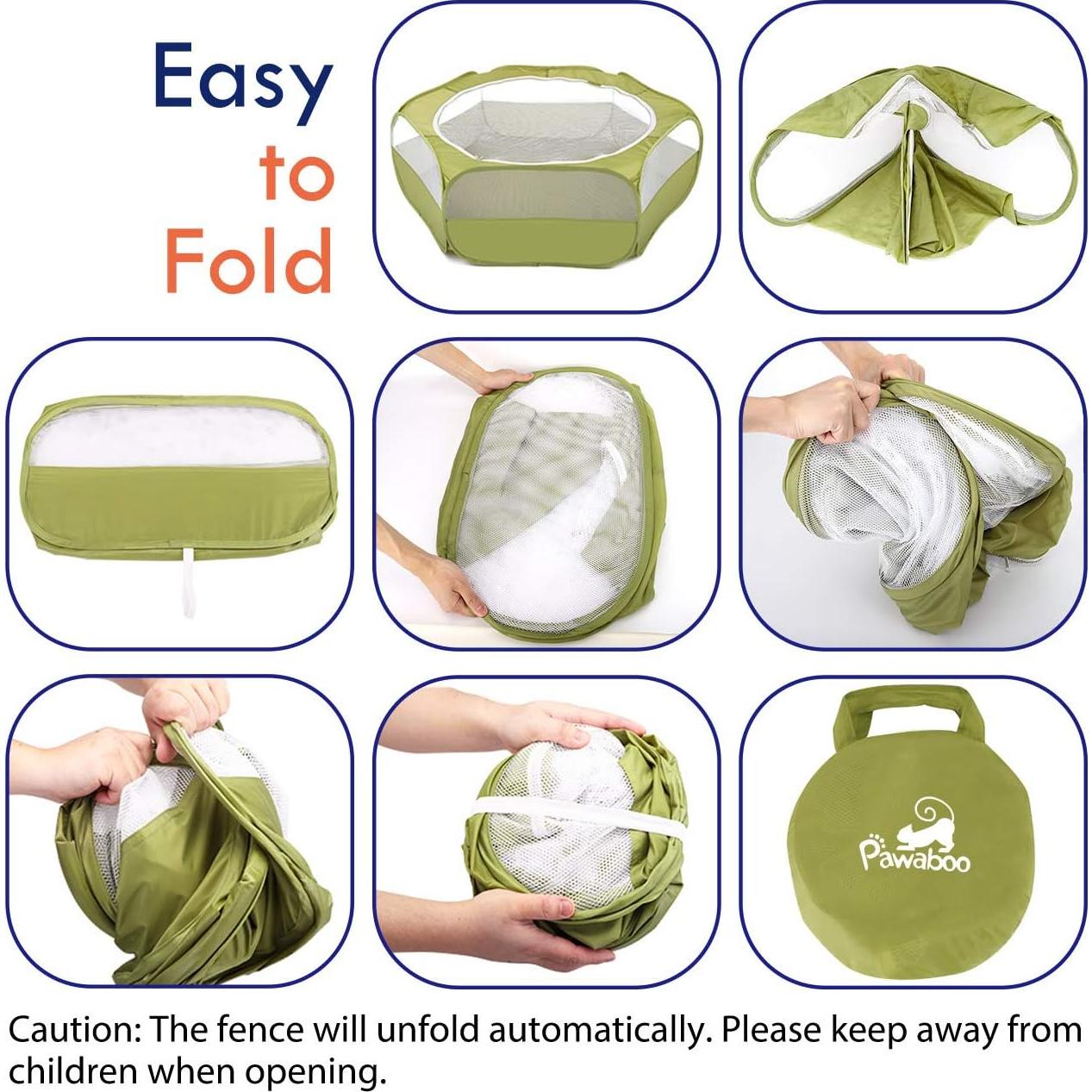 Cercado Portátil Pawaboo para Animales Pequeños Verde 133x38 cm