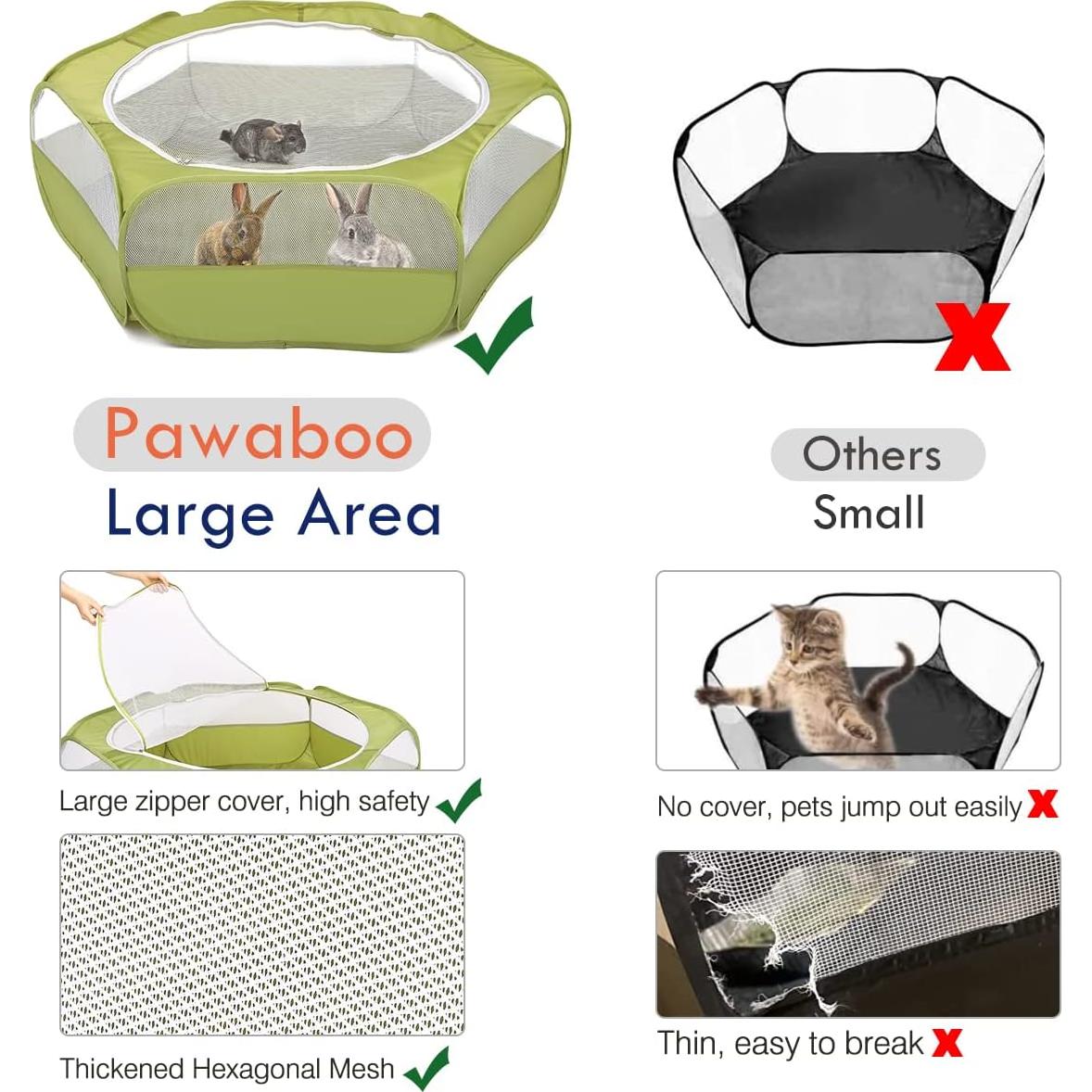 Cercado Portátil Pawaboo para Animales Pequeños Verde 133x38 cm