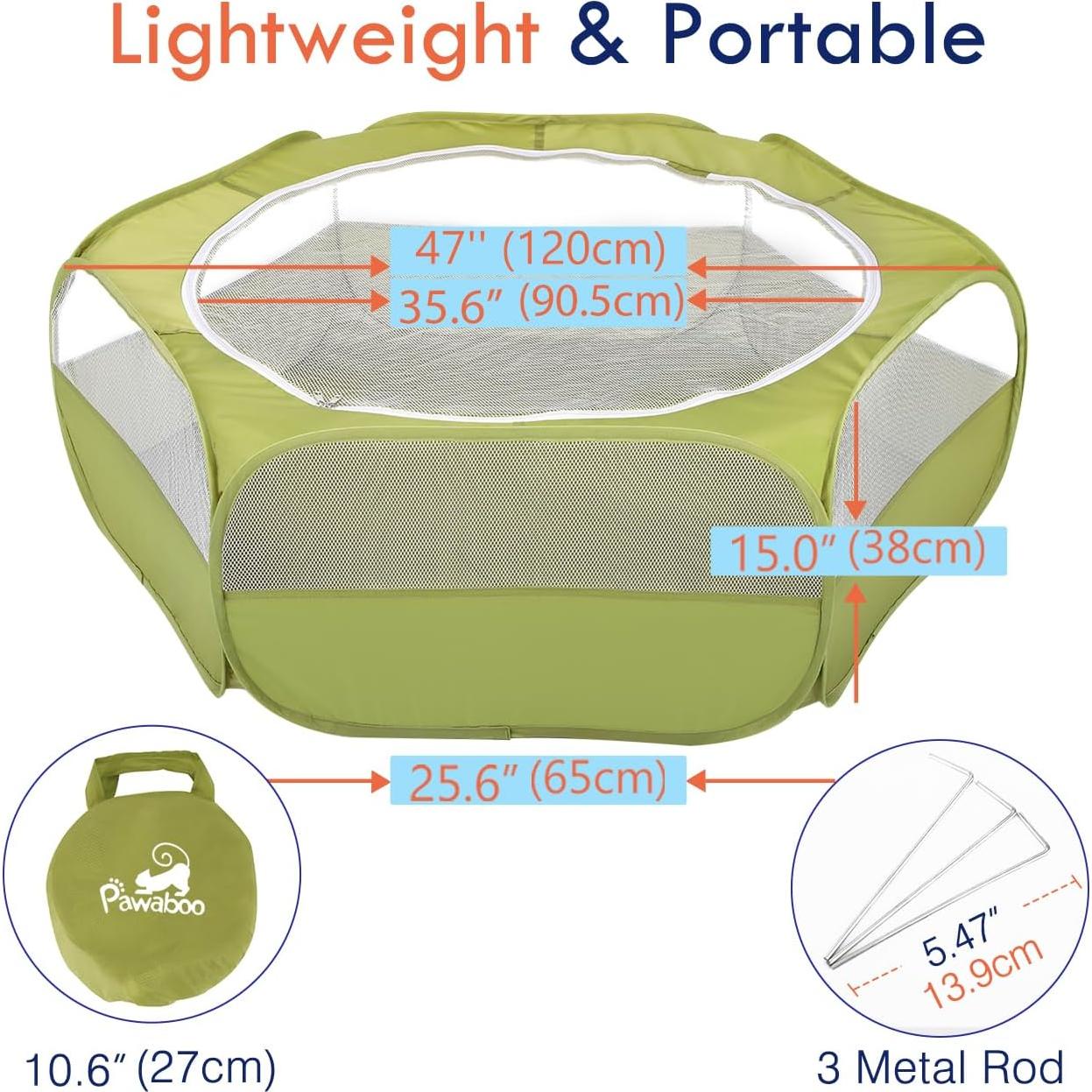 Cercado Portátil Pawaboo para Animales Pequeños Verde 133x38 cm