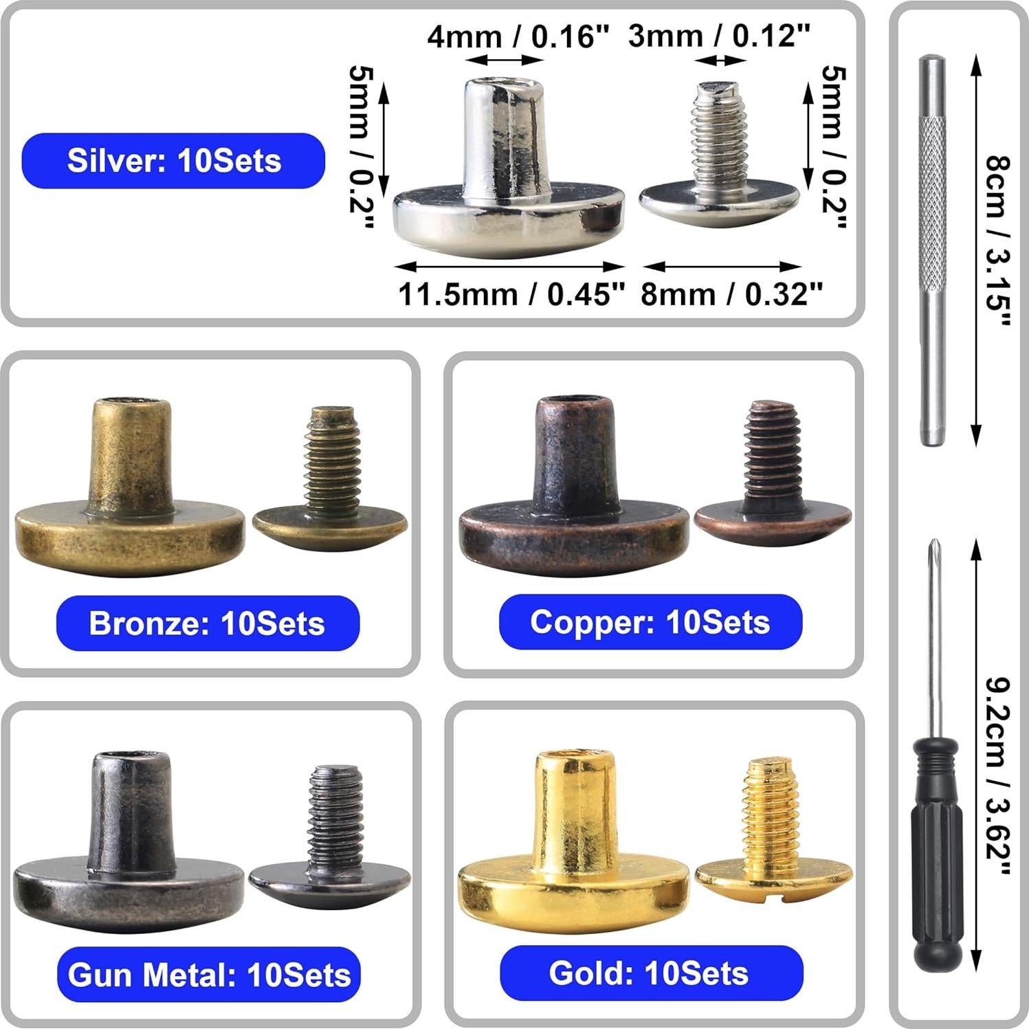 YORANYO 50 Sets Tornillos Chicago Remaches Metálicos para Bricolaje