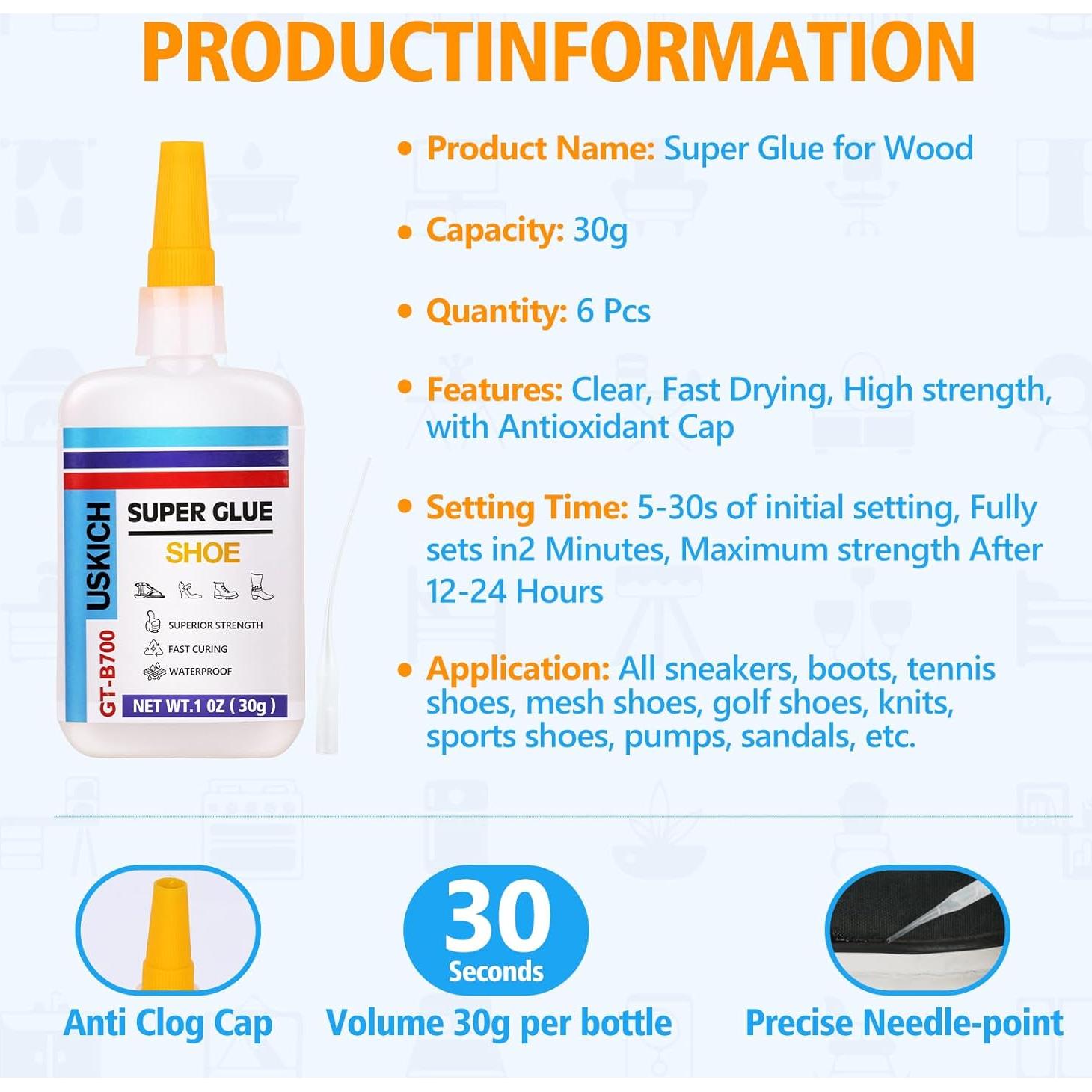 Super Glue para Zapatos USKICH 6 x 29.57 ml - Adhesivo Rápido