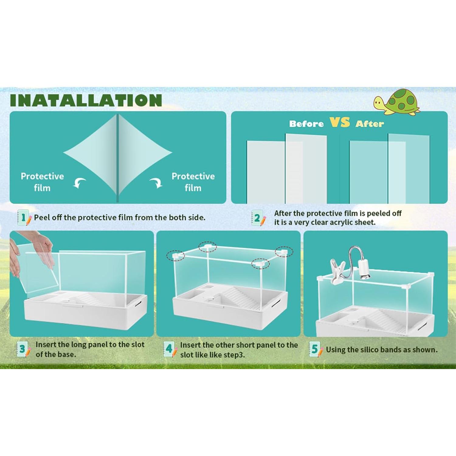 Acuario para Tortugas Geegoods 40x30x25.4cm con Bomba de Agua