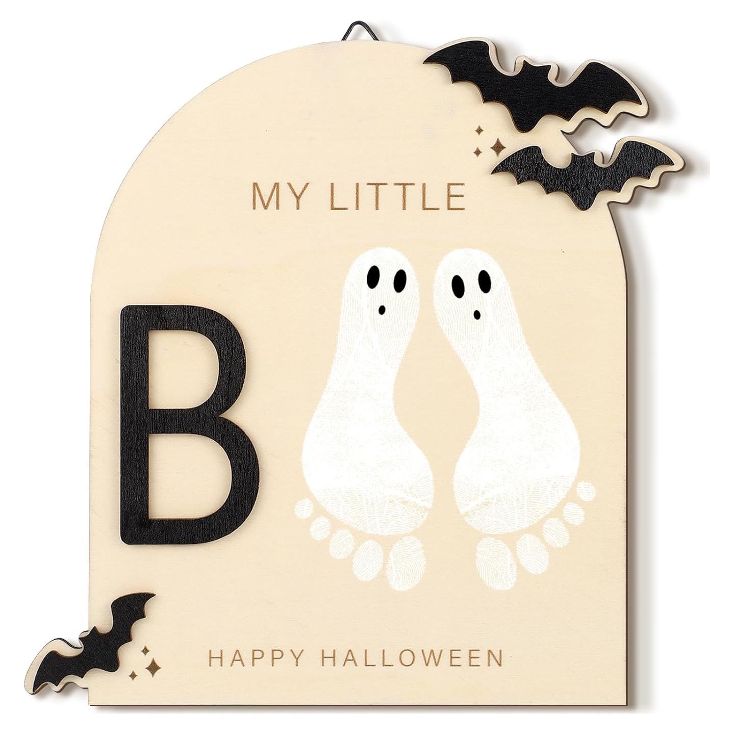 Cartel de Huellas de Bebé DIY Halloween Little Boo 19x18cm