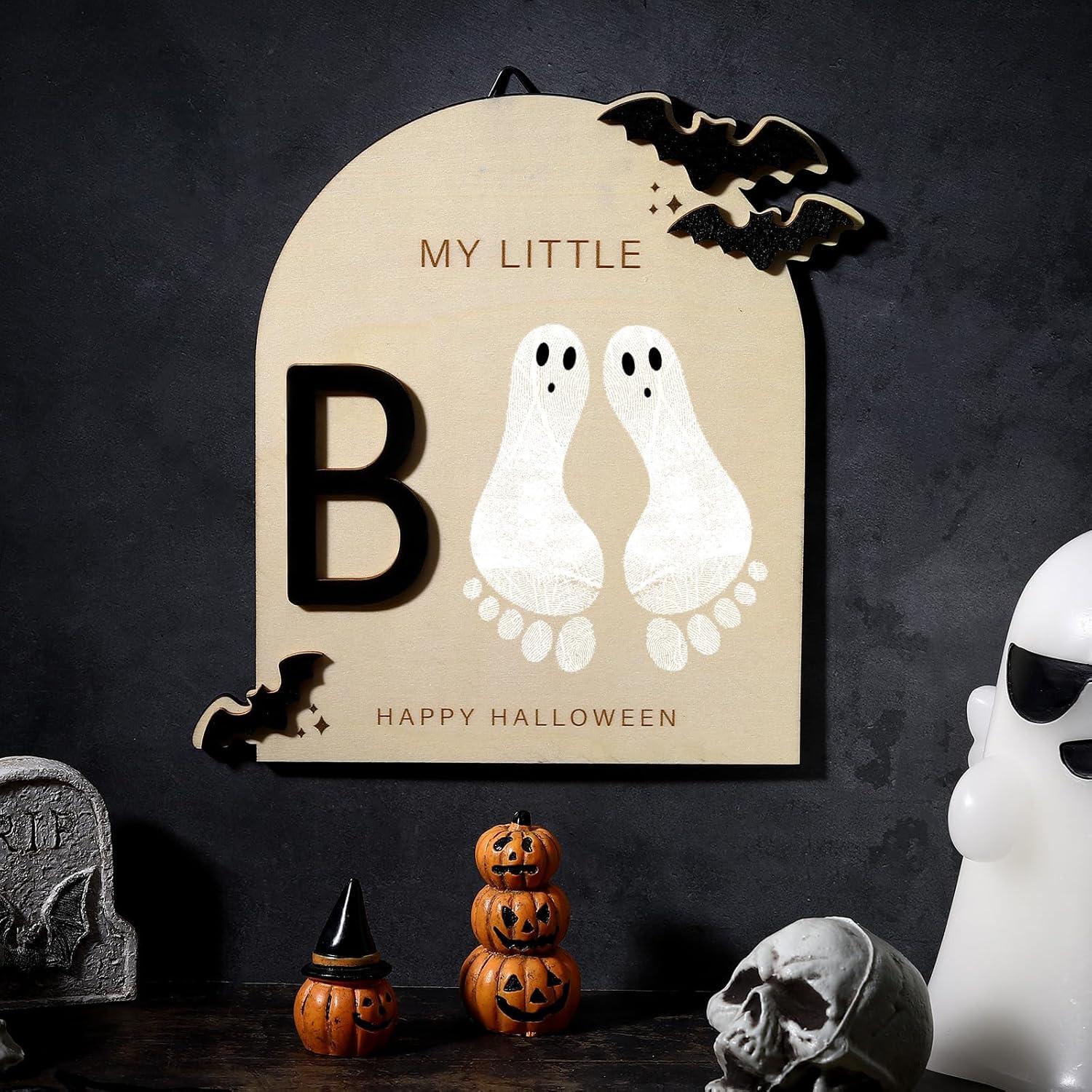 Cartel de Huellas de Bebé DIY Halloween Little Boo 19x18cm