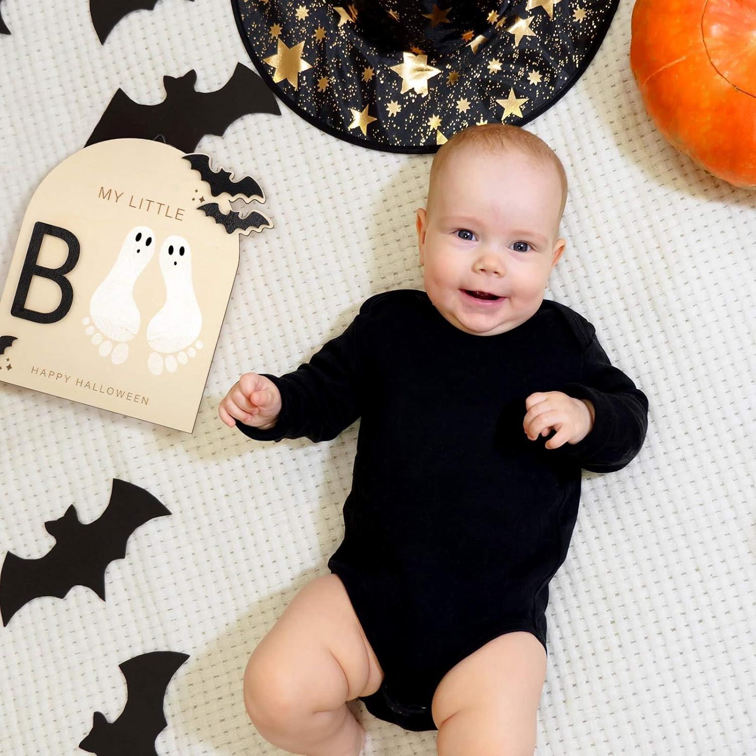 Cartel de Huellas de Bebé DIY Halloween Little Boo 19x18cm