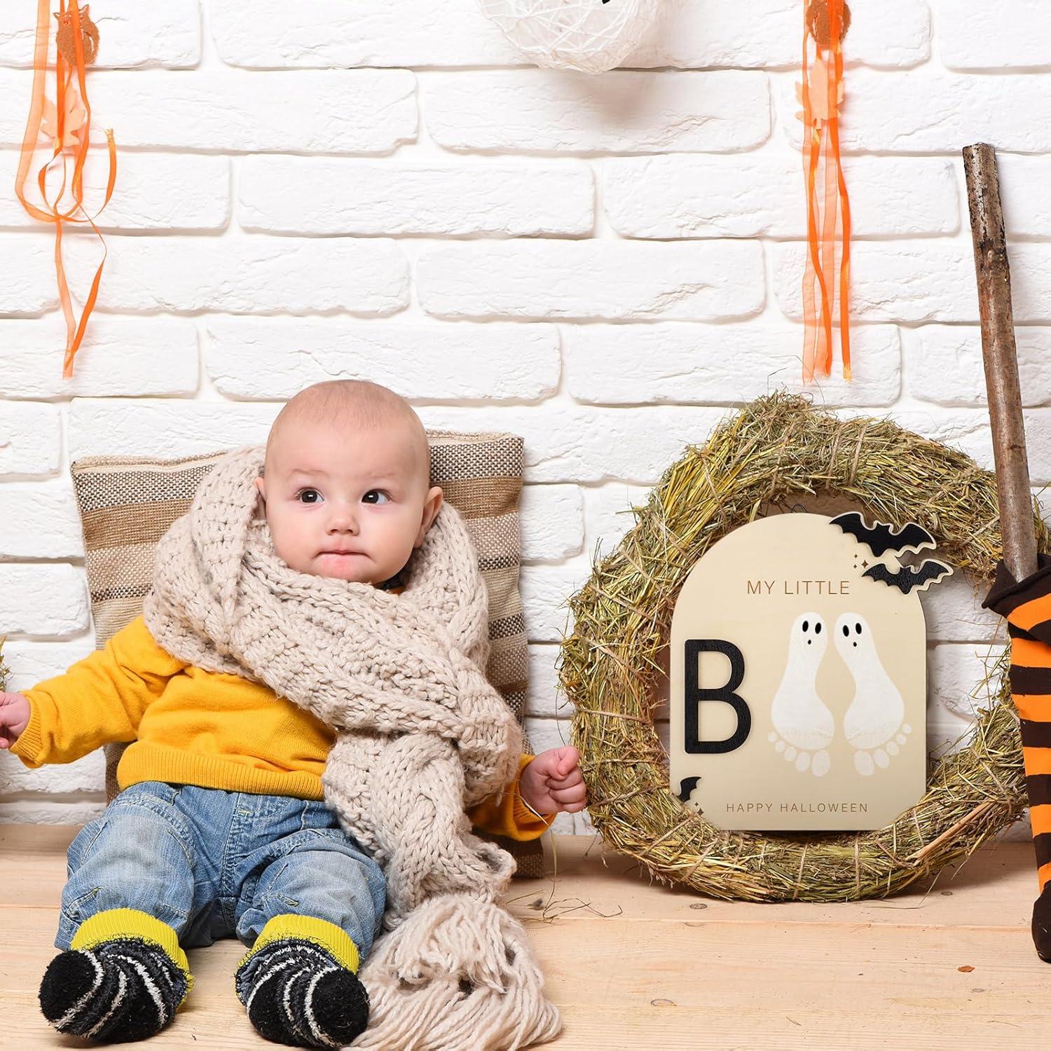 Cartel de Huellas de Bebé DIY Halloween Little Boo 19x18cm