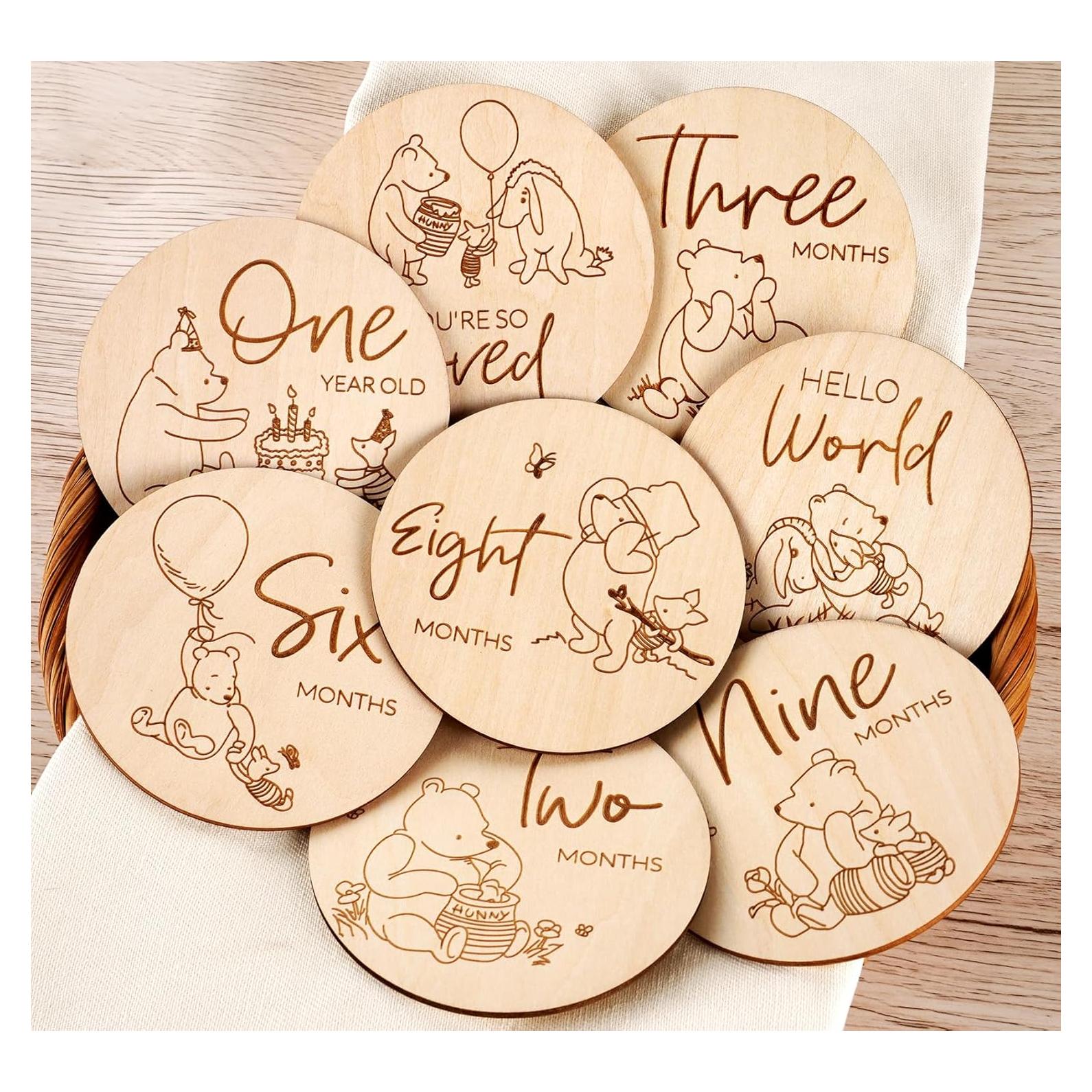 Marcador de Hitos Mensuales Winnie Baby HOUISM - 8 Discos de Madera