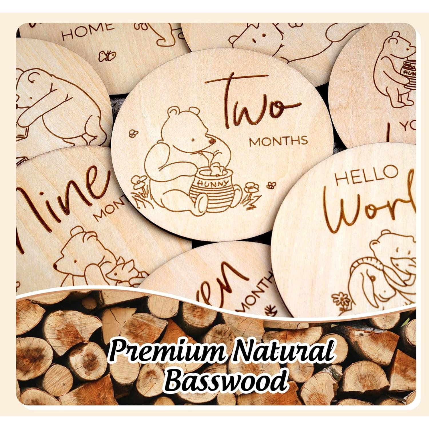 Marcador de Hitos Mensuales Winnie Baby HOUISM - 8 Discos de Madera