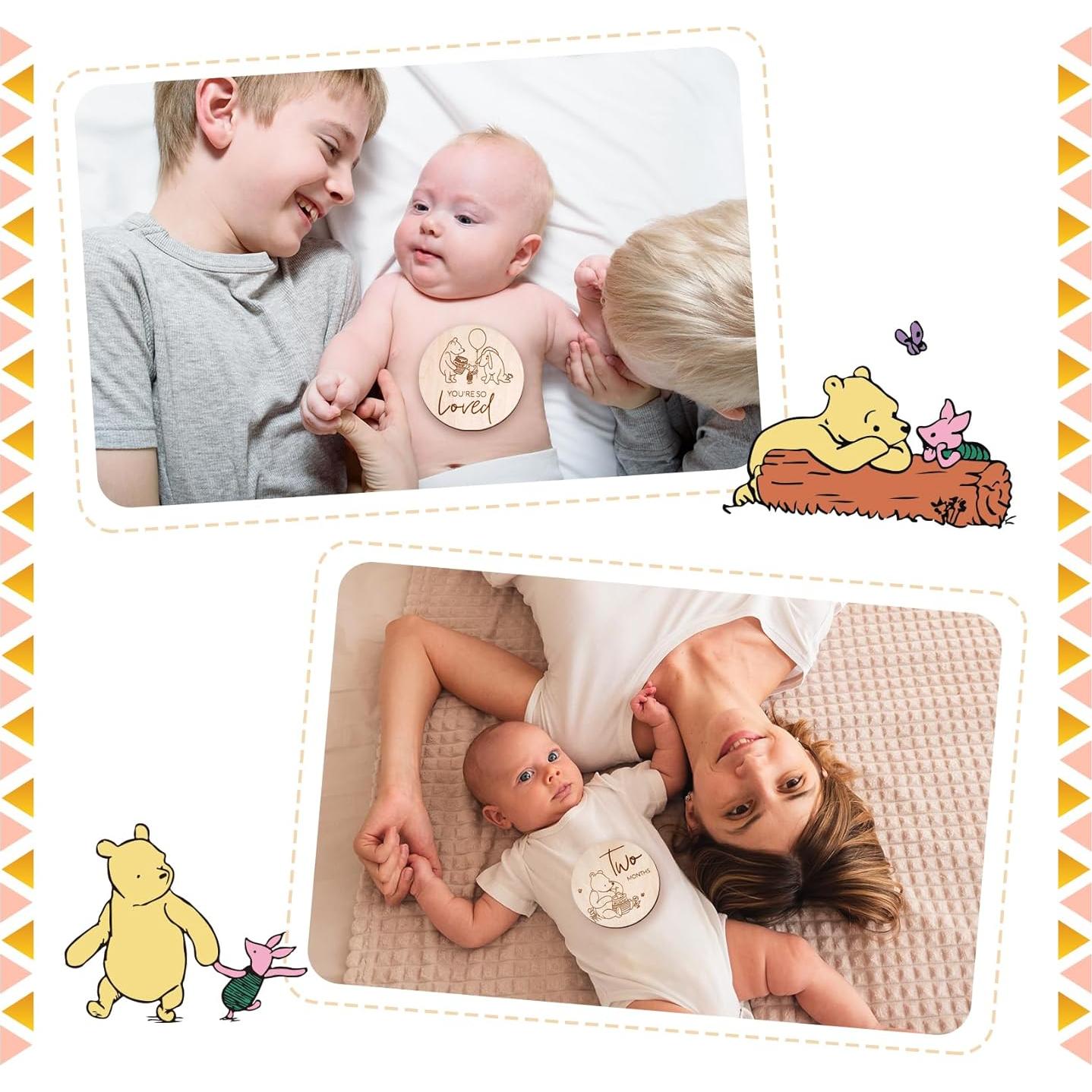 Marcador de Hitos Mensuales Winnie Baby HOUISM - 8 Discos de Madera