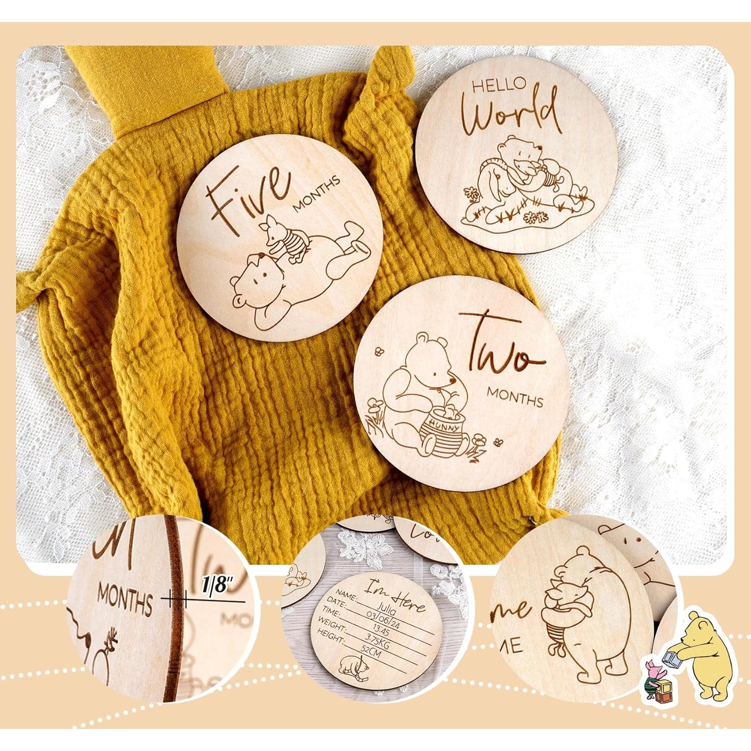 Marcador de Hitos Mensuales Winnie Baby HOUISM - 8 Discos de Madera