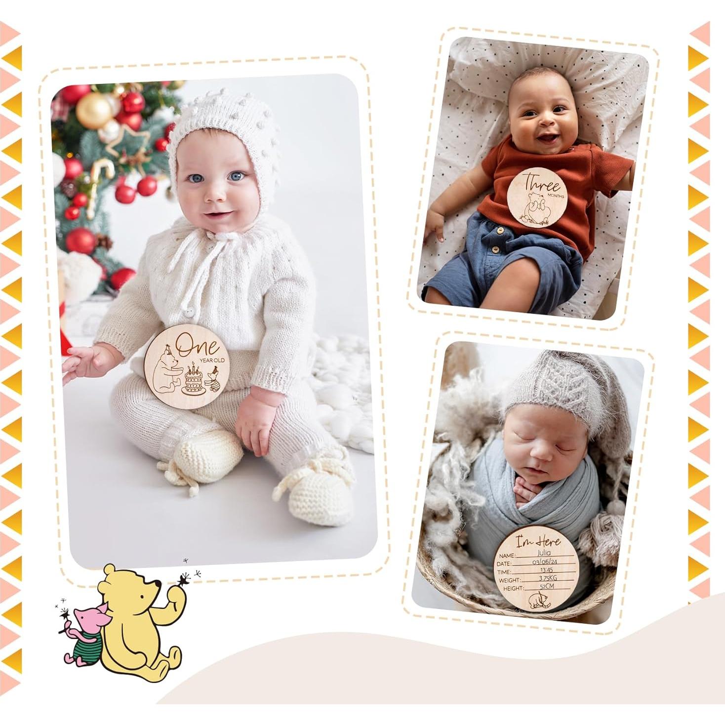 Marcador de Hitos Mensuales Winnie Baby HOUISM - 8 Discos de Madera