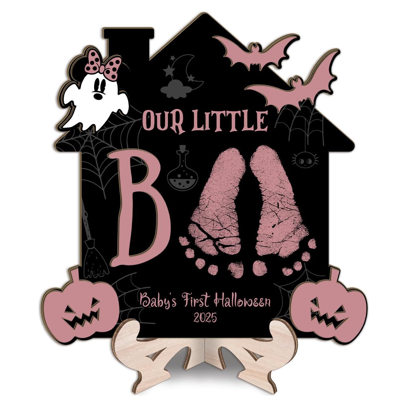 Arte de Huellas Halloween Bebé DIY Madera 25.4cm Negro-Rosa
