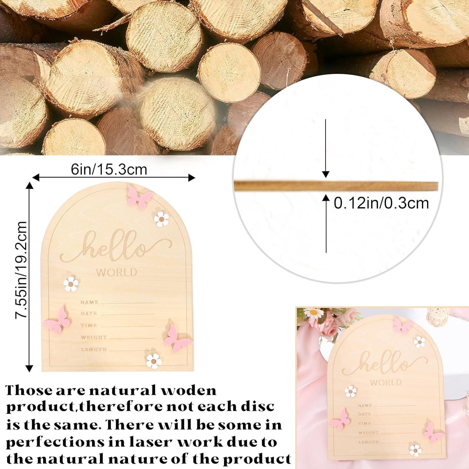 Cartel de Madera Hola Mundo para Bebés - Anuncio Nacimiento