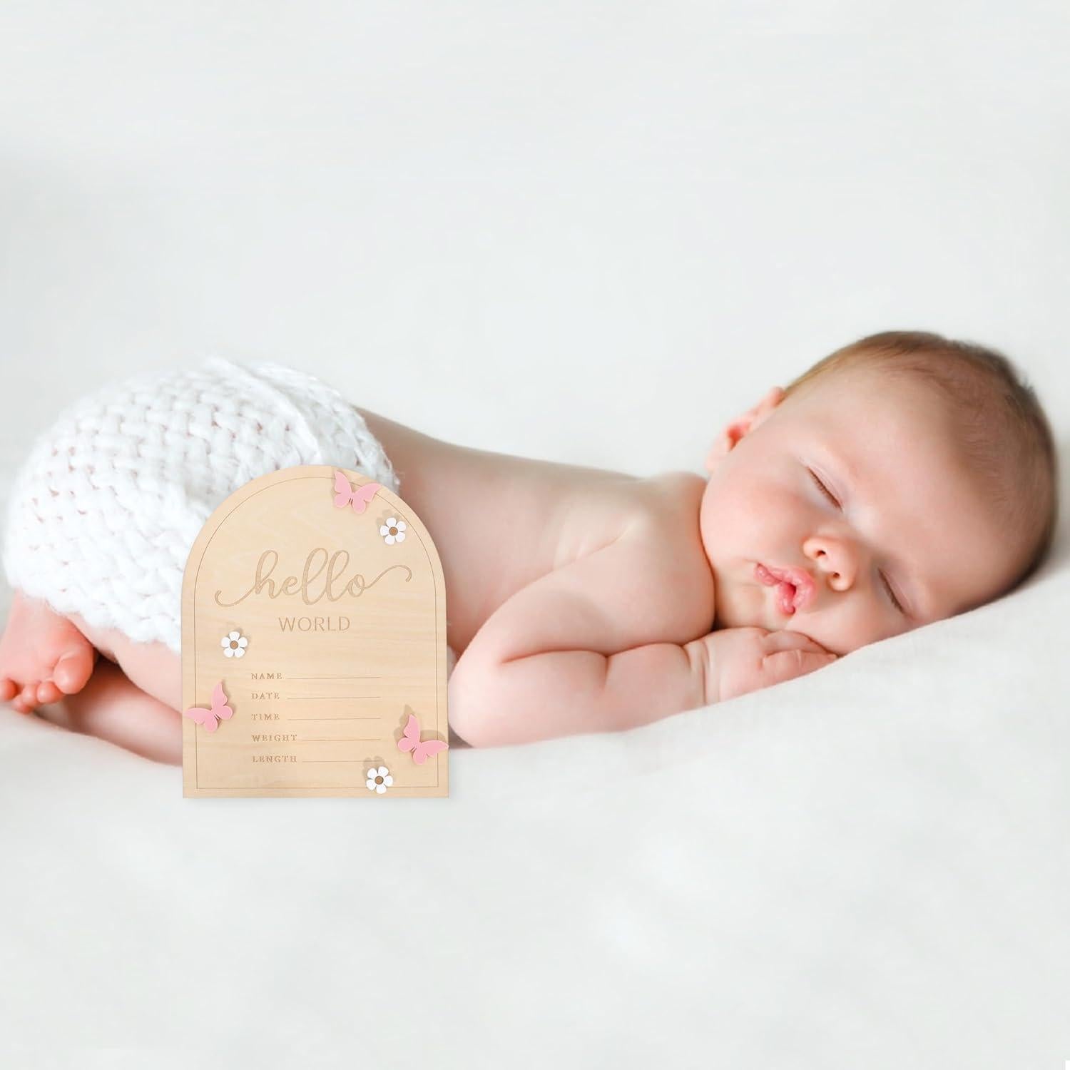 Cartel de Madera Hola Mundo para Bebés - Anuncio Nacimiento