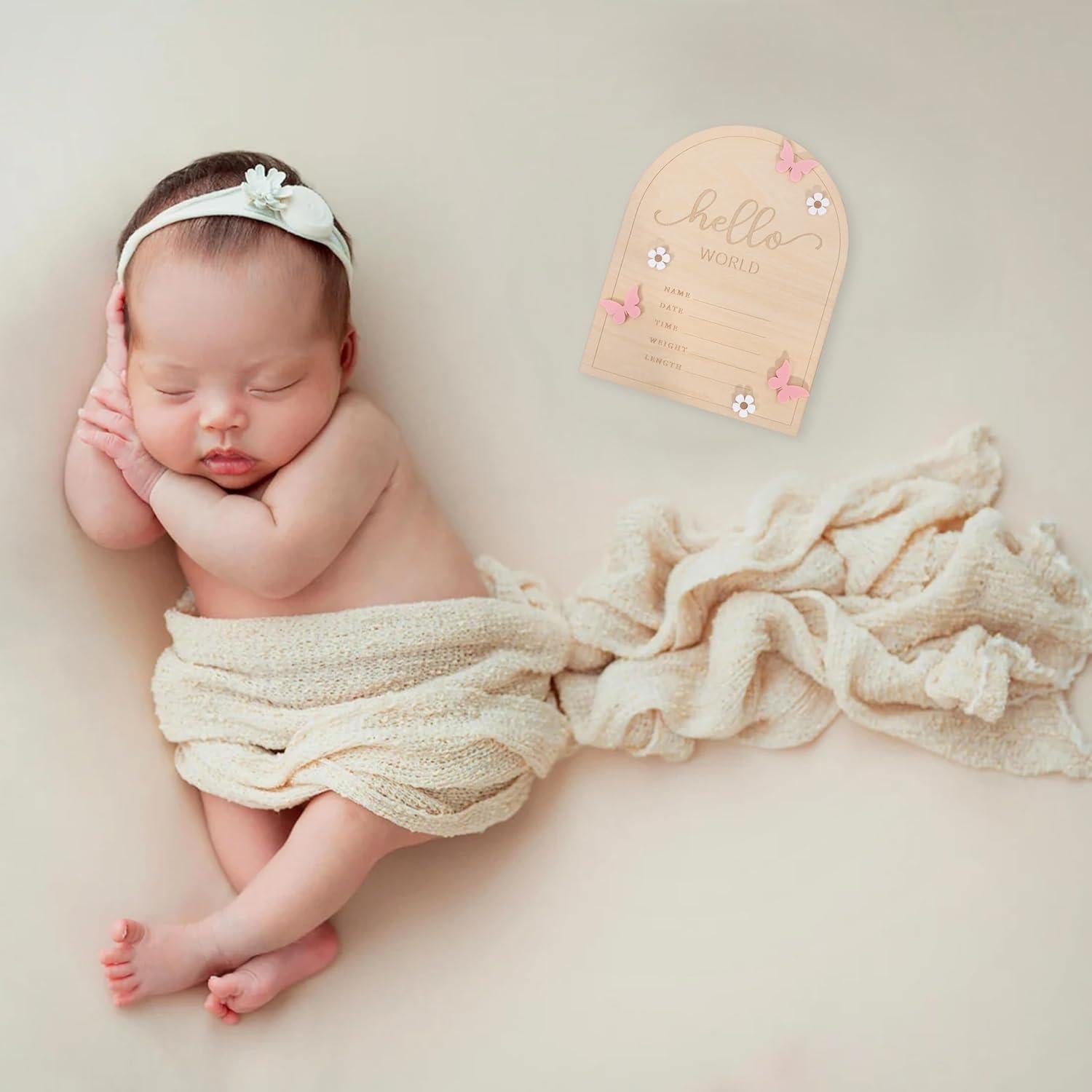 Cartel de Madera Hola Mundo para Bebés - Anuncio Nacimiento