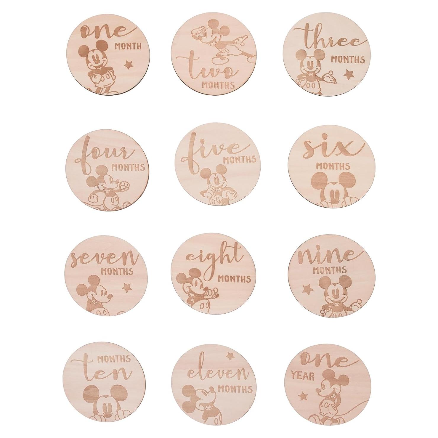Tarjetas de Hitos de Madera Disney Baby Mickey Mouse - 12 Piezas