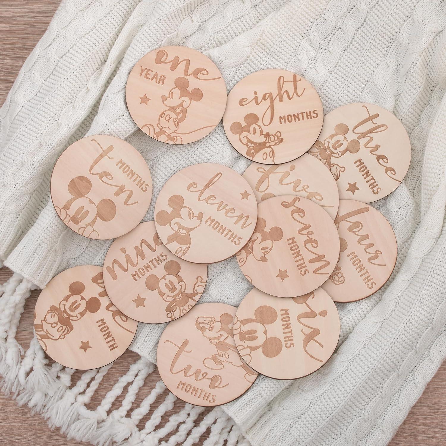 Tarjetas de Hitos de Madera Disney Baby Mickey Mouse - 12 Piezas