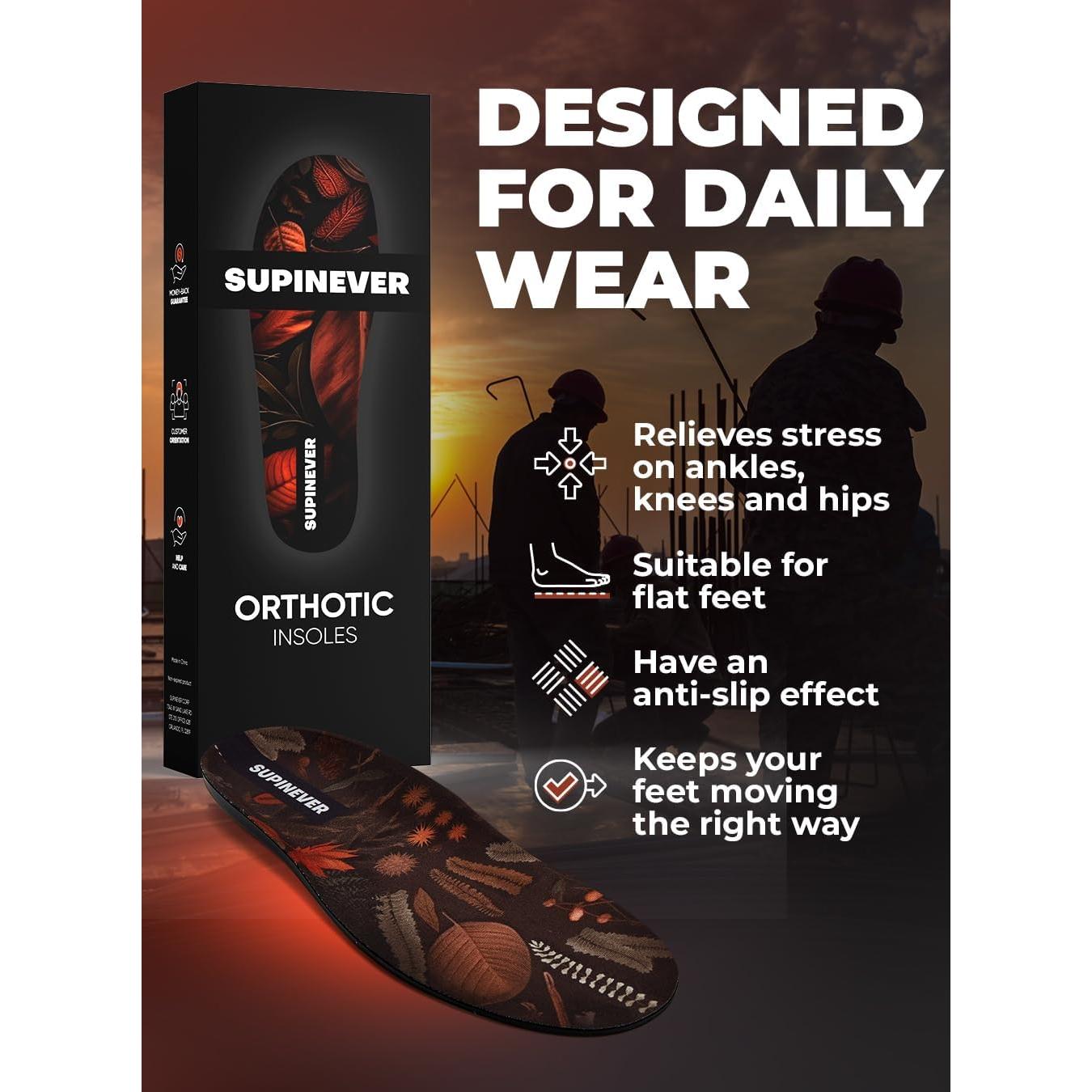 Plantillas Ortopédicas Supinever para Botas de Trabajo - Soporte Bajo del Arco - Alivio del Dolor - Tamaño M