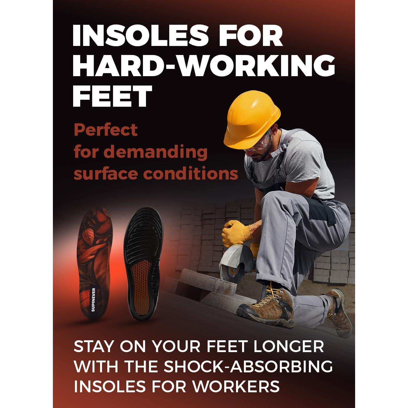 Plantillas Ortopédicas Supinever para Botas de Trabajo - Soporte Bajo del Arco - Alivio del Dolor - Tamaño M