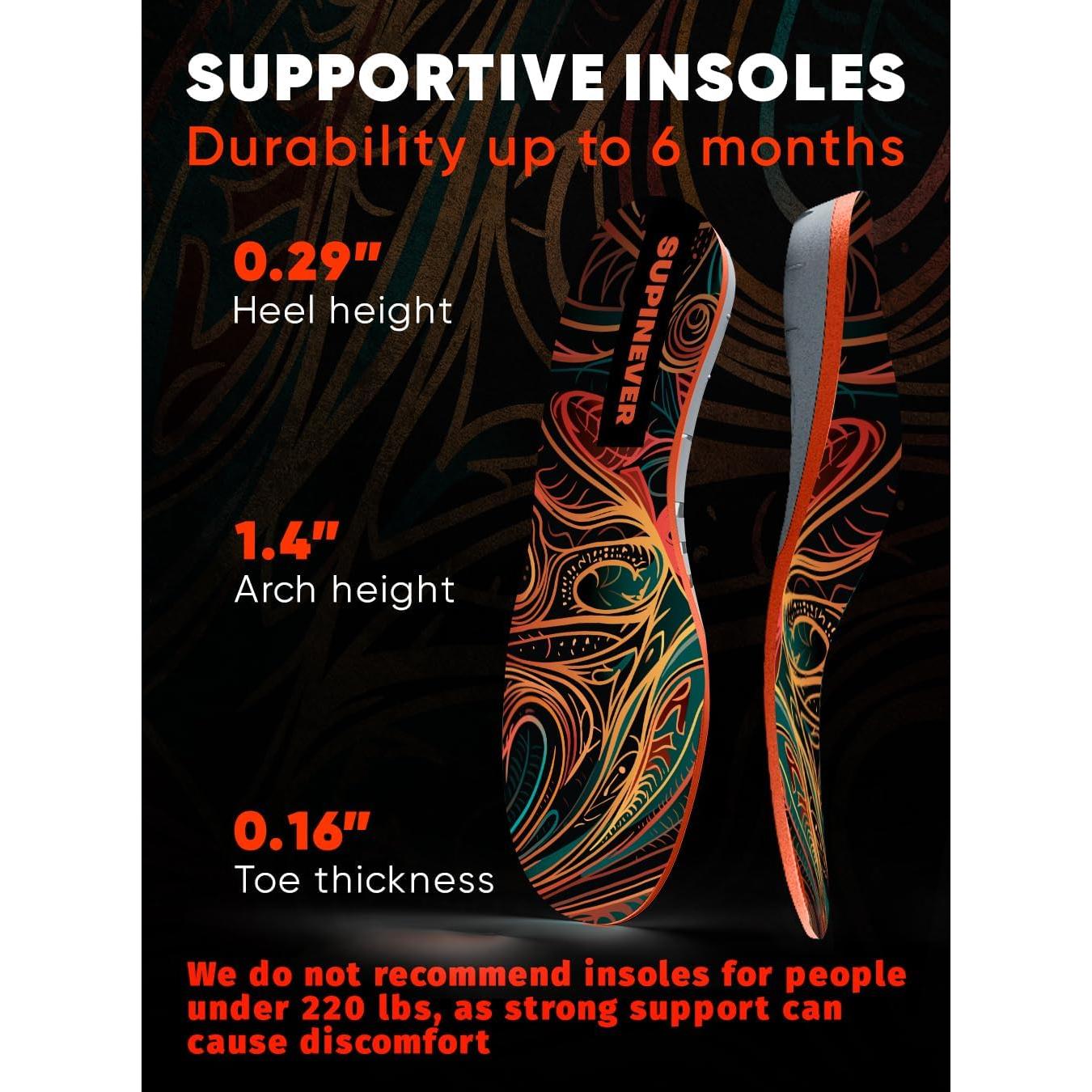 Plantillas ortopédicas SUPINEVER para fascitis plantar - Soporte alto - Para más de 100 kg - Tamaño L