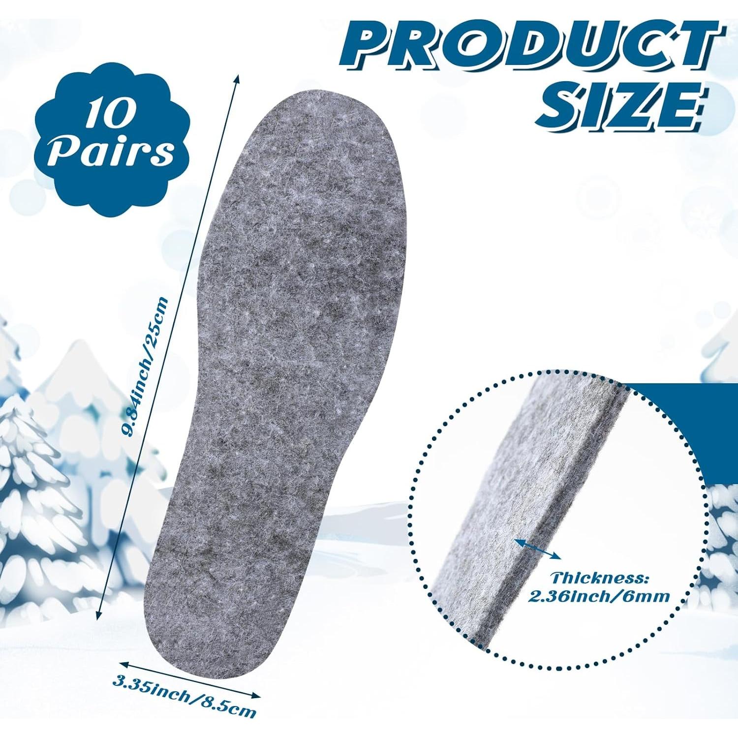 10 Pares de Plantillas de Lana de Fieltro Cutecrop - Talla 25 cm