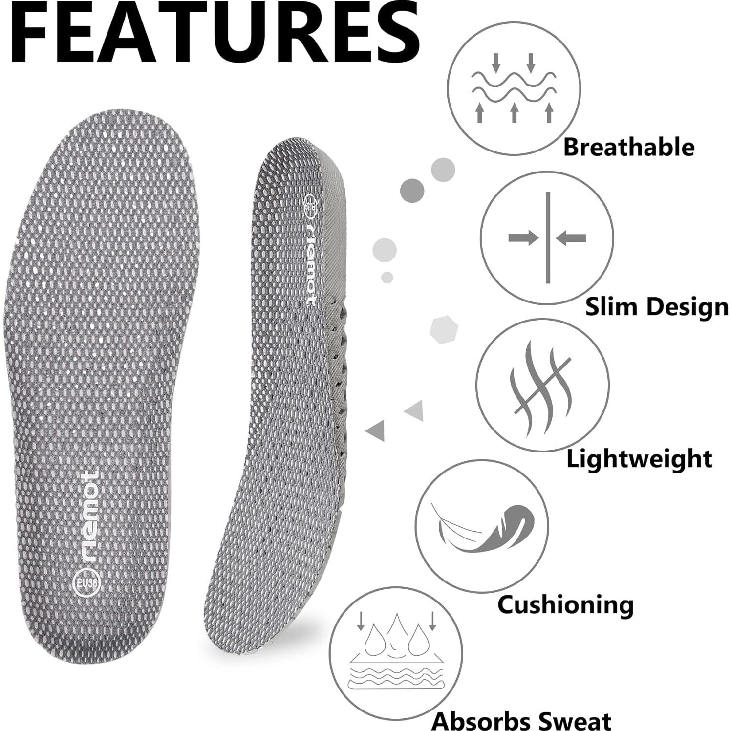 Plantillas Transpirables Riemot para Zapatos Hombre US14 Gris