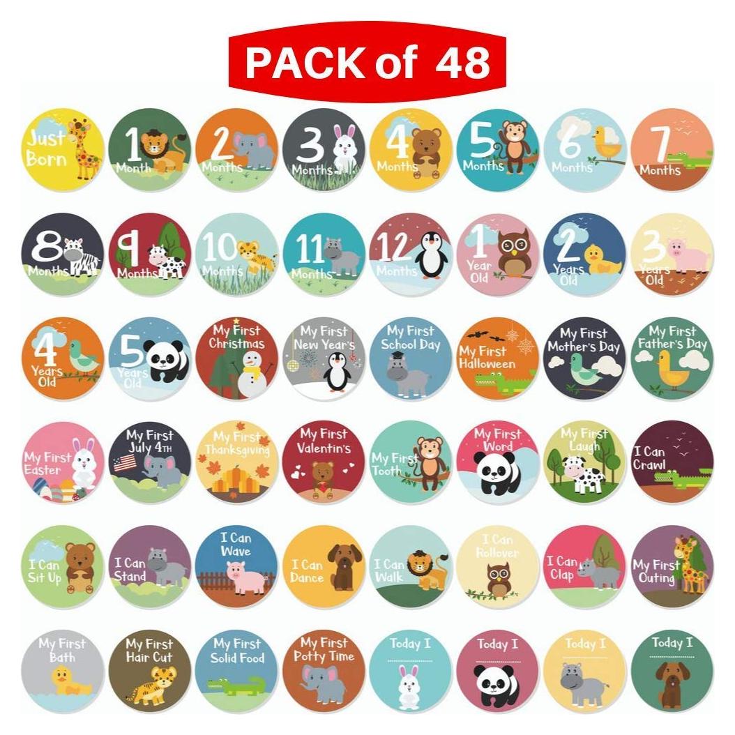Calcomanías de Hitos y Meses Novarena 48 Pack 4" Bebés