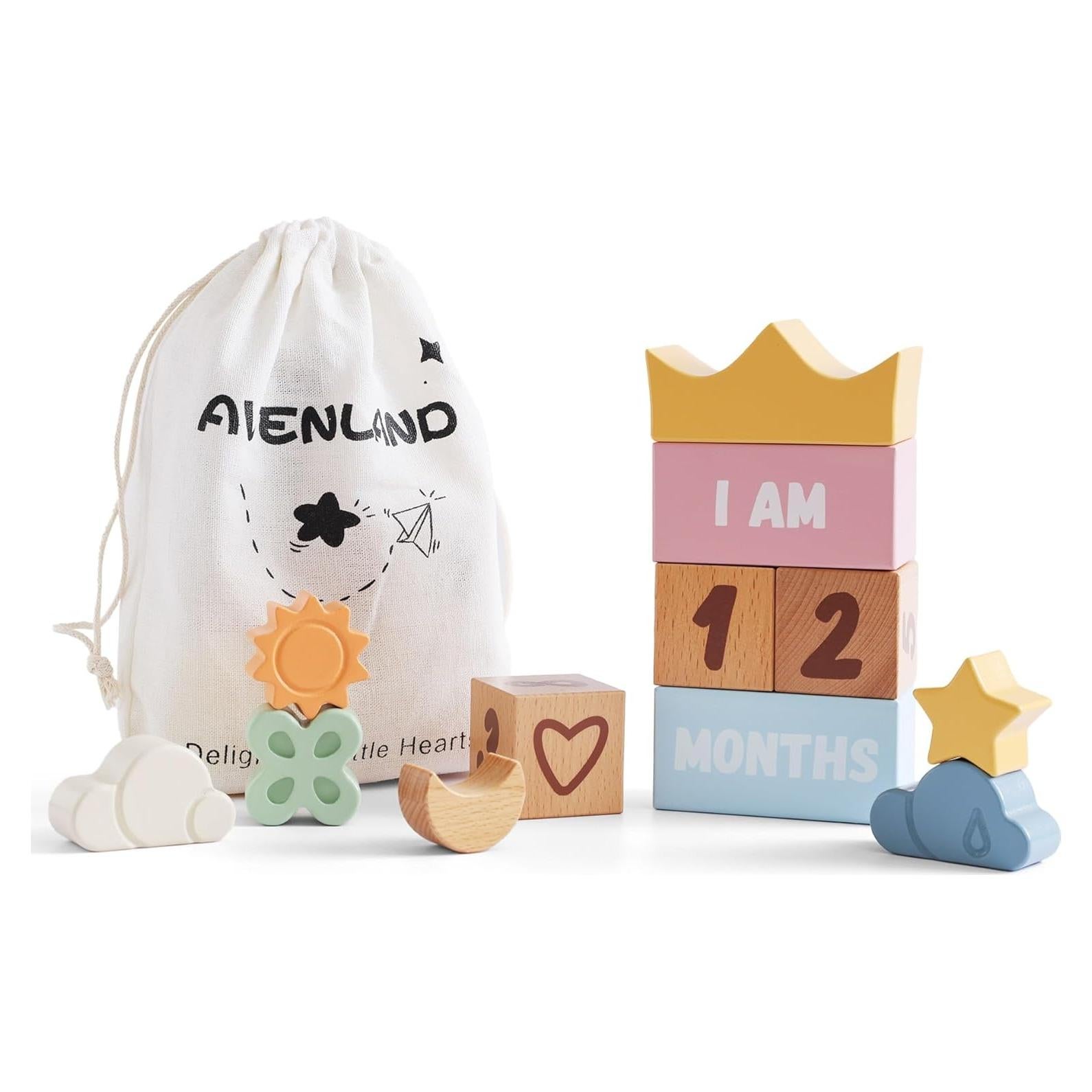 Juego de Bloques de Hitos Mensuales de Madera AVENLAND 12 Pcs