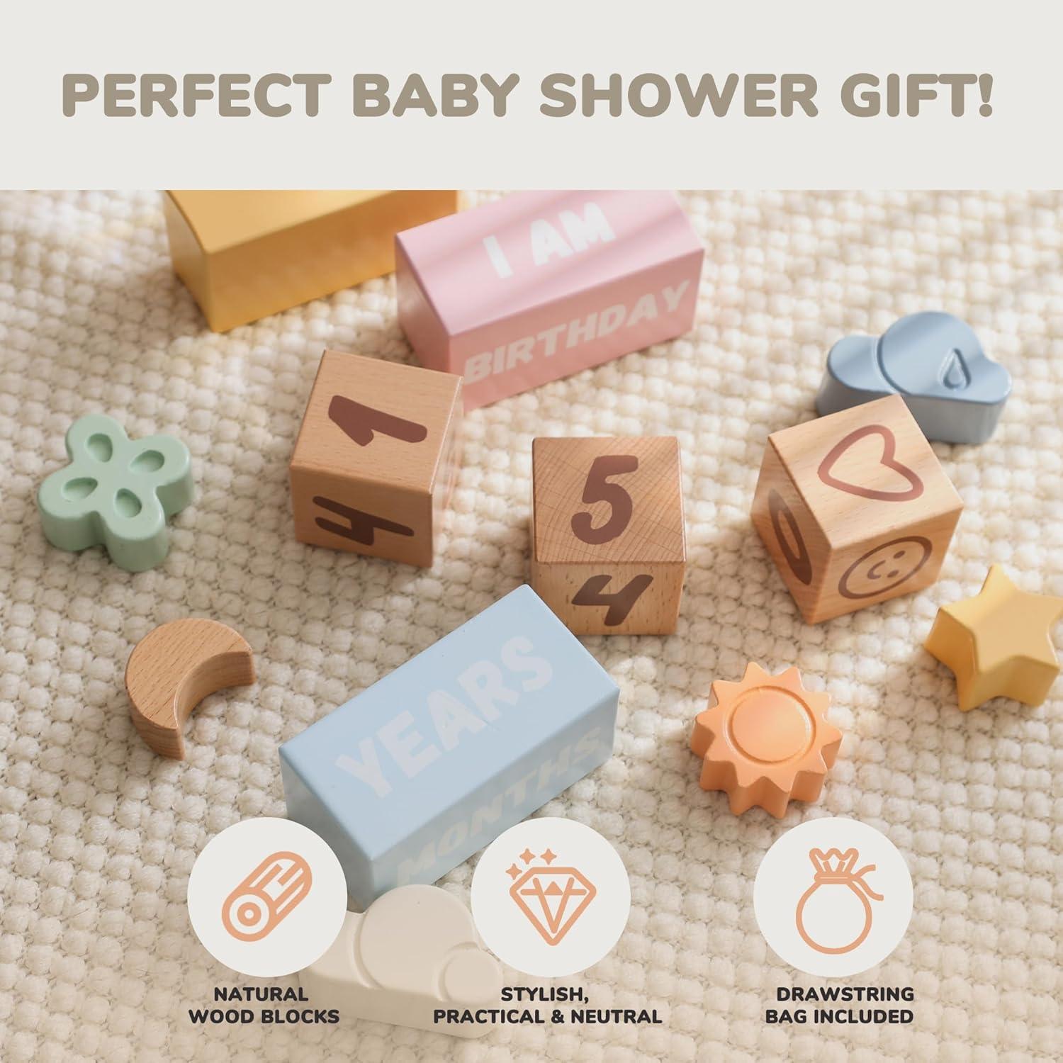 Juego de Bloques de Hitos Mensuales de Madera AVENLAND 12 Pcs