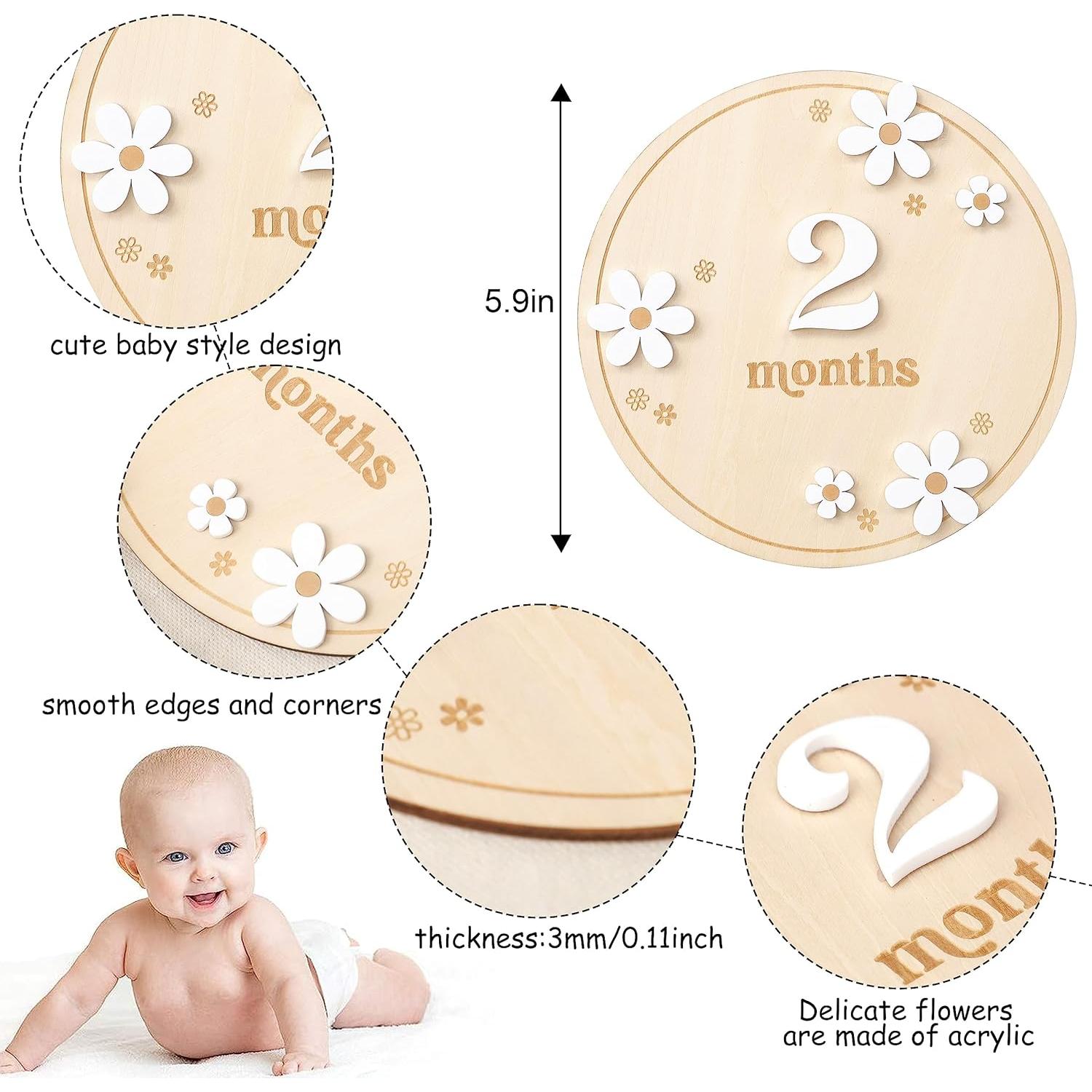 Tarjetas de Hito de Madera Boho Flor Margarita 1-12 Meses